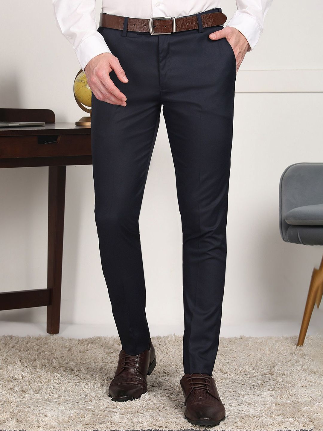 encore by INVICTUS Men Solid Slim Fit Formal Trousers-picture-57
