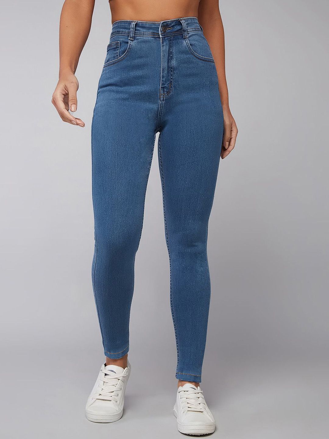 DOLCE CRUDO Women Solid Skinny Fit High-Rise Light Fade Stretchable Jeans