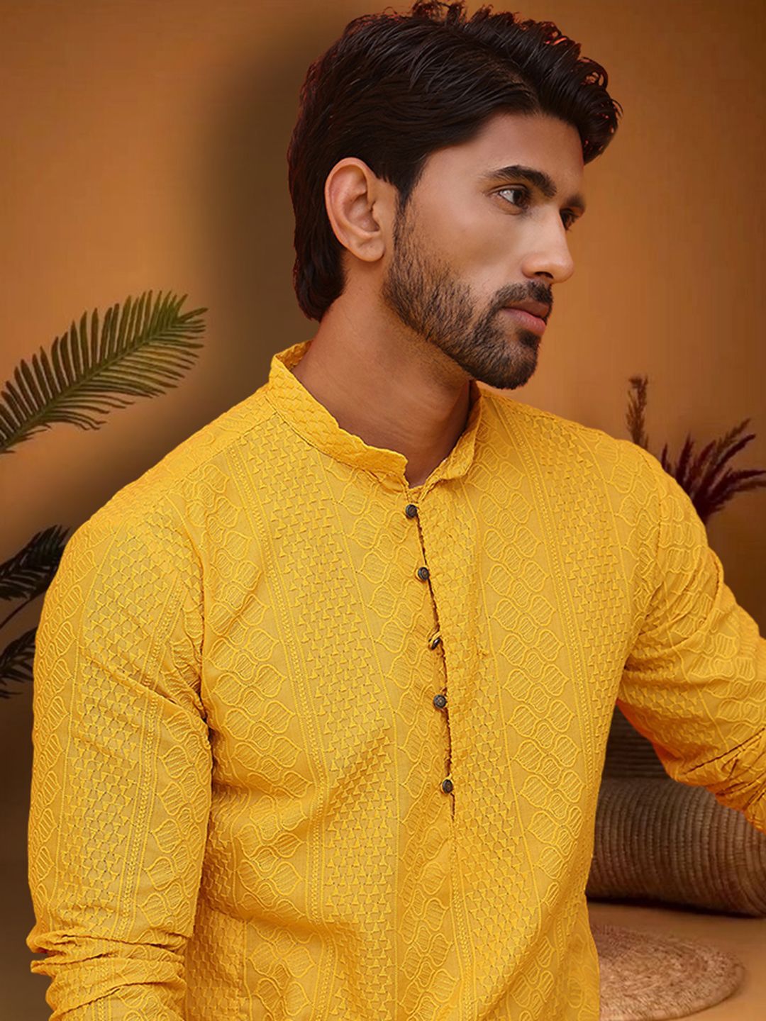 Jompers Men Embroidered Chikankari Mandarin Collar Straight Cotton Kurta-picture-29
