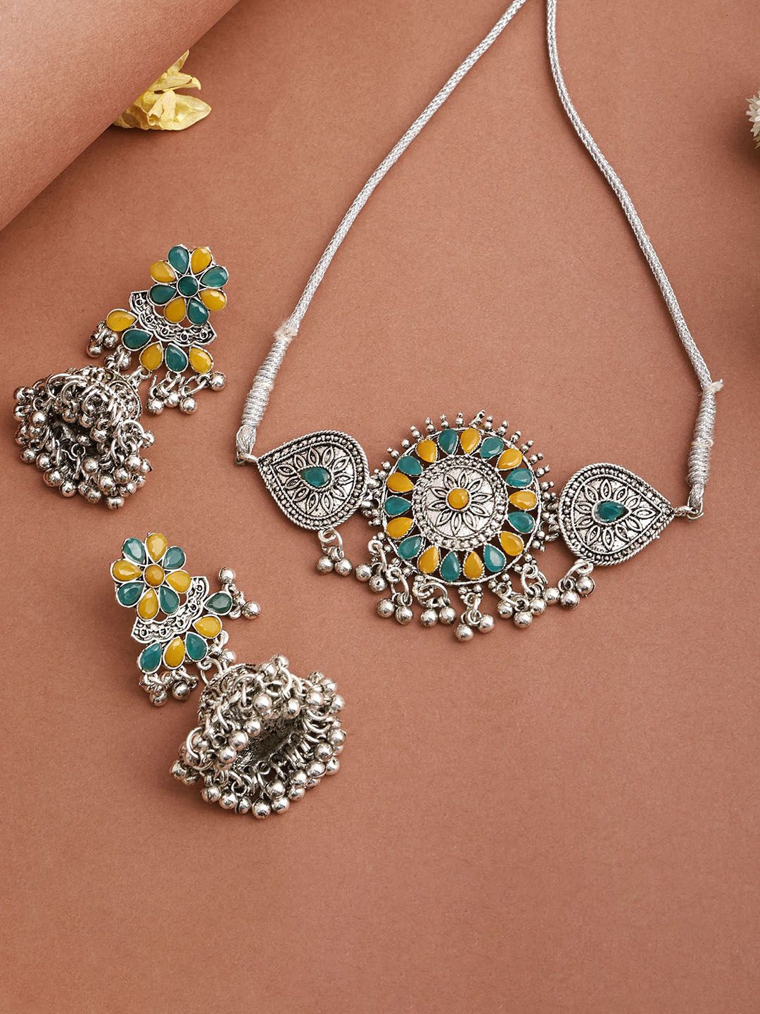 Sangria Oxidised Stone-Studded Jewellery Set-picture-18