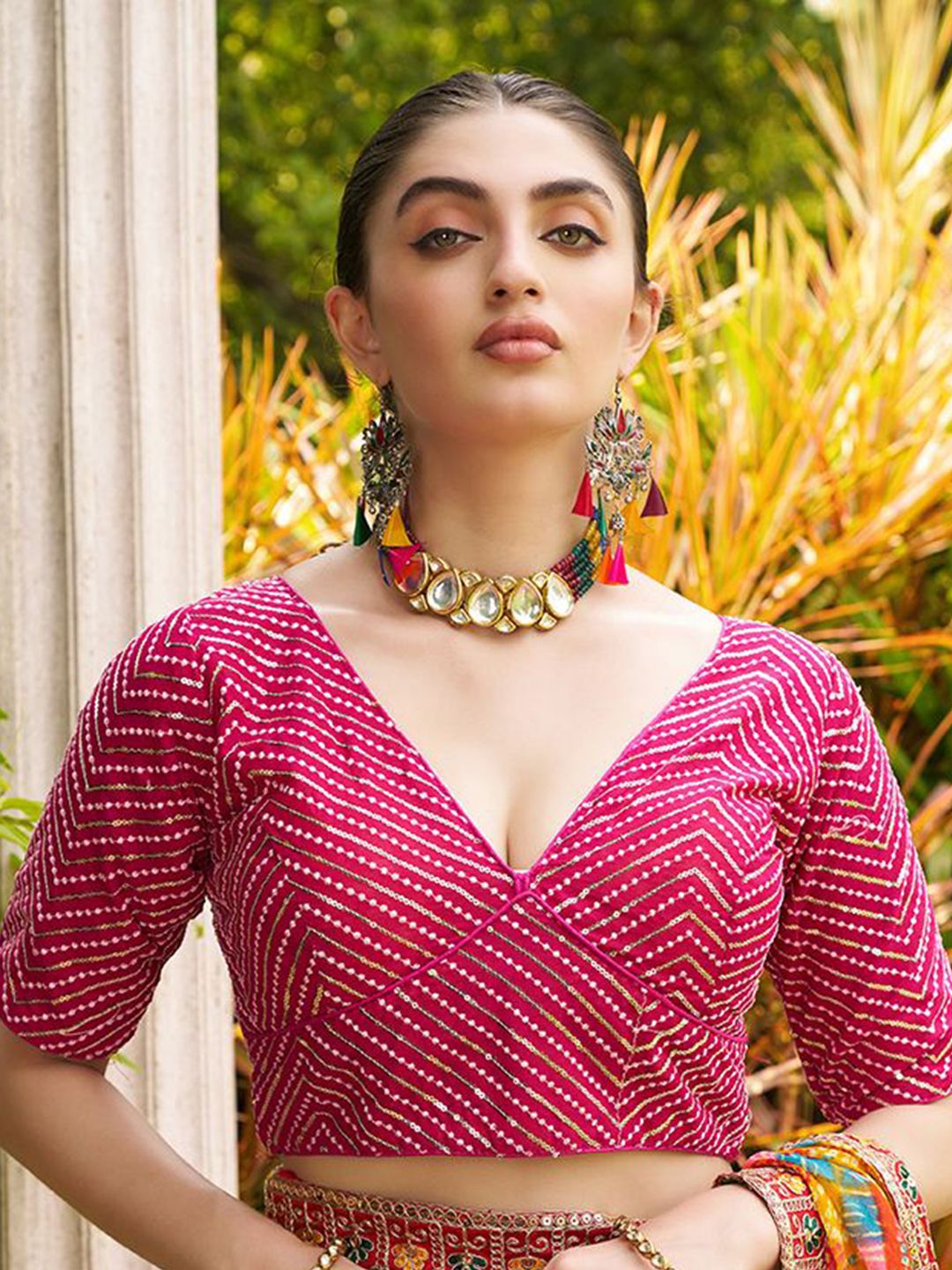 HERE&NOW Embroidered Radymade Saree Blouse-picture-24