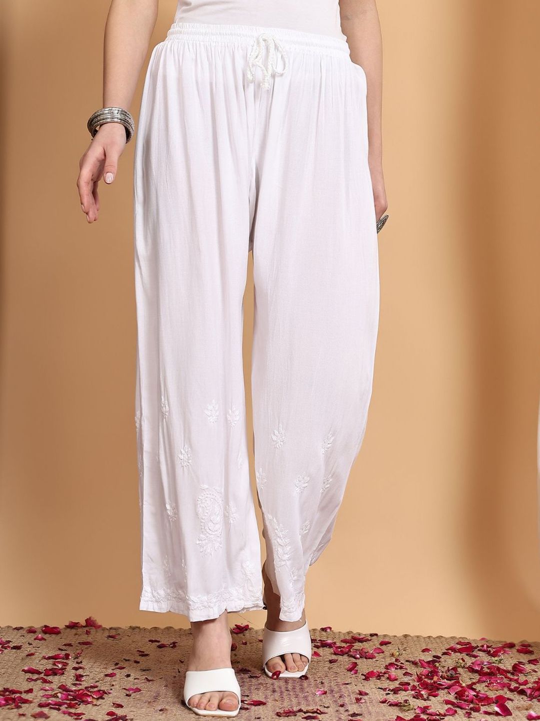 Poshak Chikan Studio Women Ethnic Motifs Embroidered Flared Ethnic Palazzos-picture-18