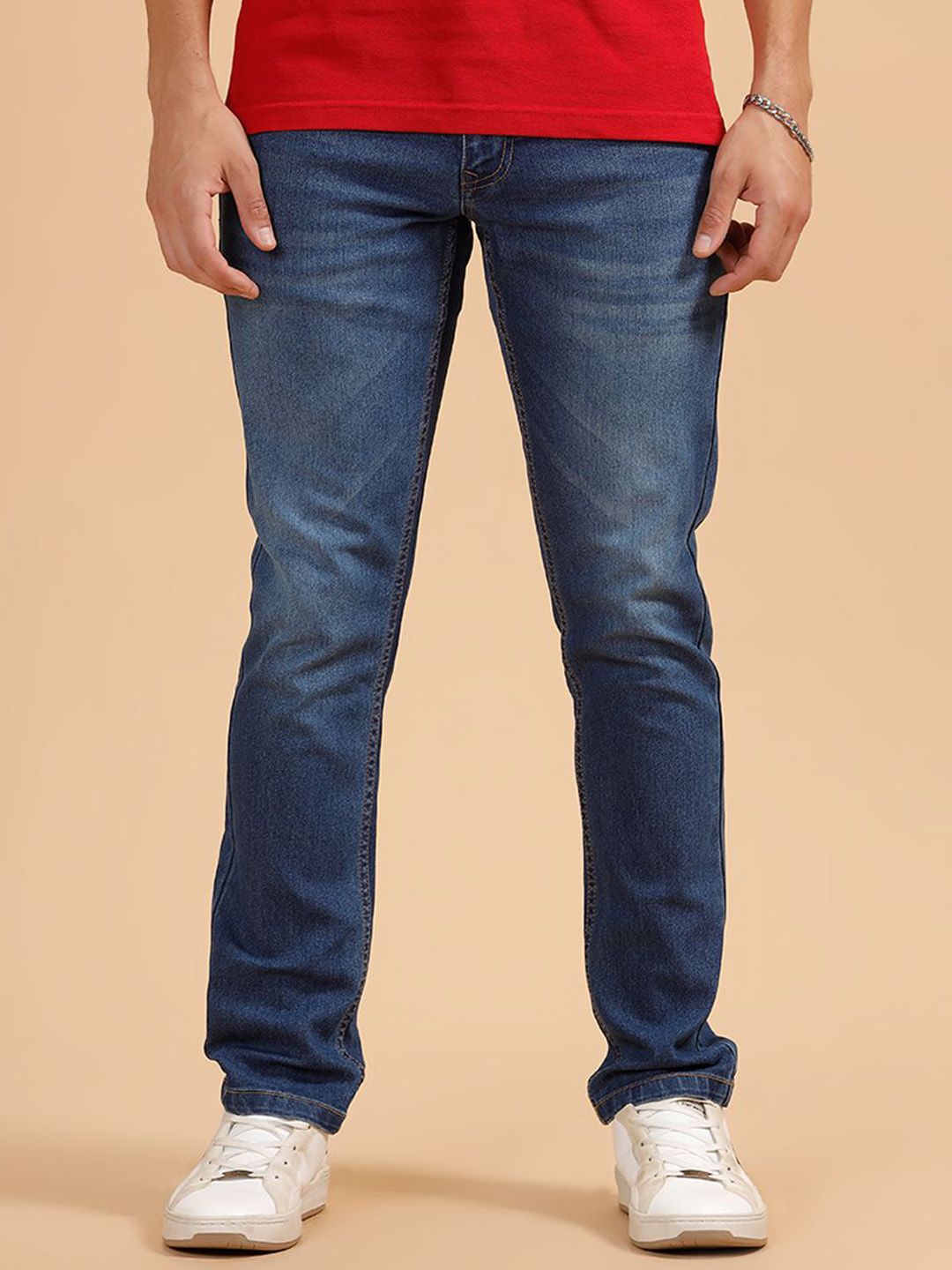 WROGN Men Comfort Slim Fit Mid-Rise Low Distress Light Fade Jeans-picture-23