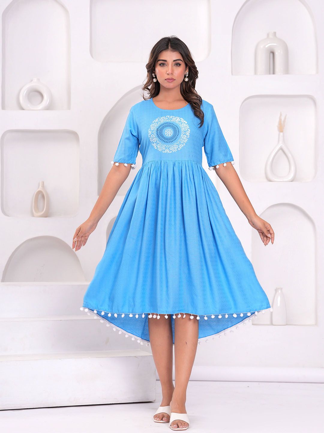 Meeranshi Women Floral Printed Round Neck Fit & Flare Midi Dress-picture-37