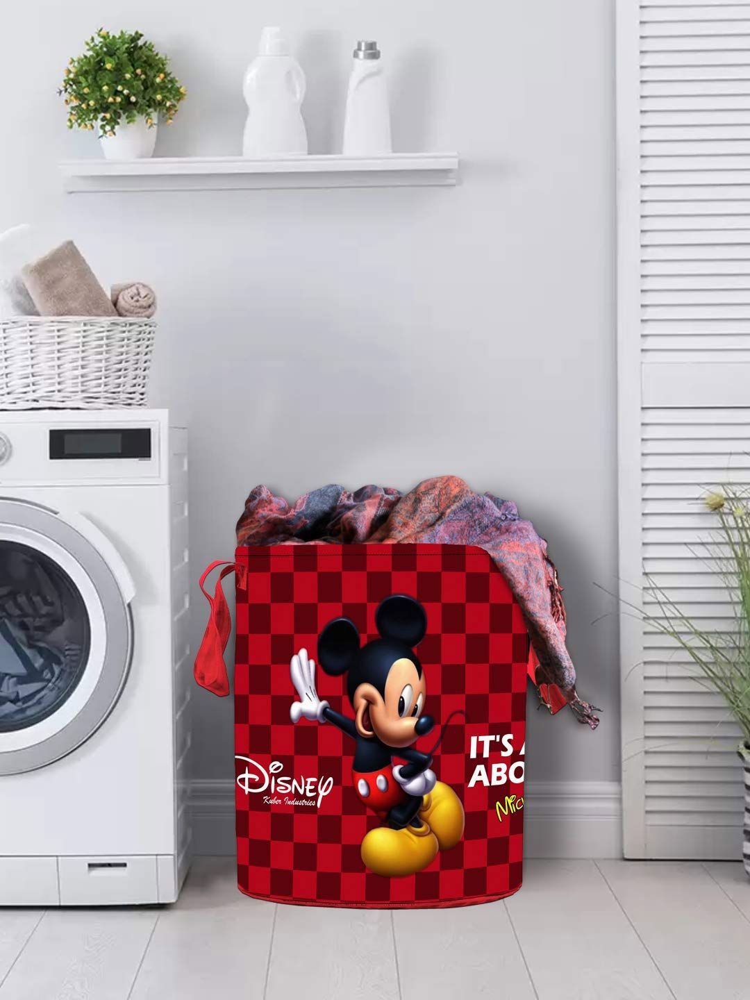 Kuber Industries Maroon & White Disney Mickey Print Non Woven Foldable Laundry Basket-45 L-picture-24