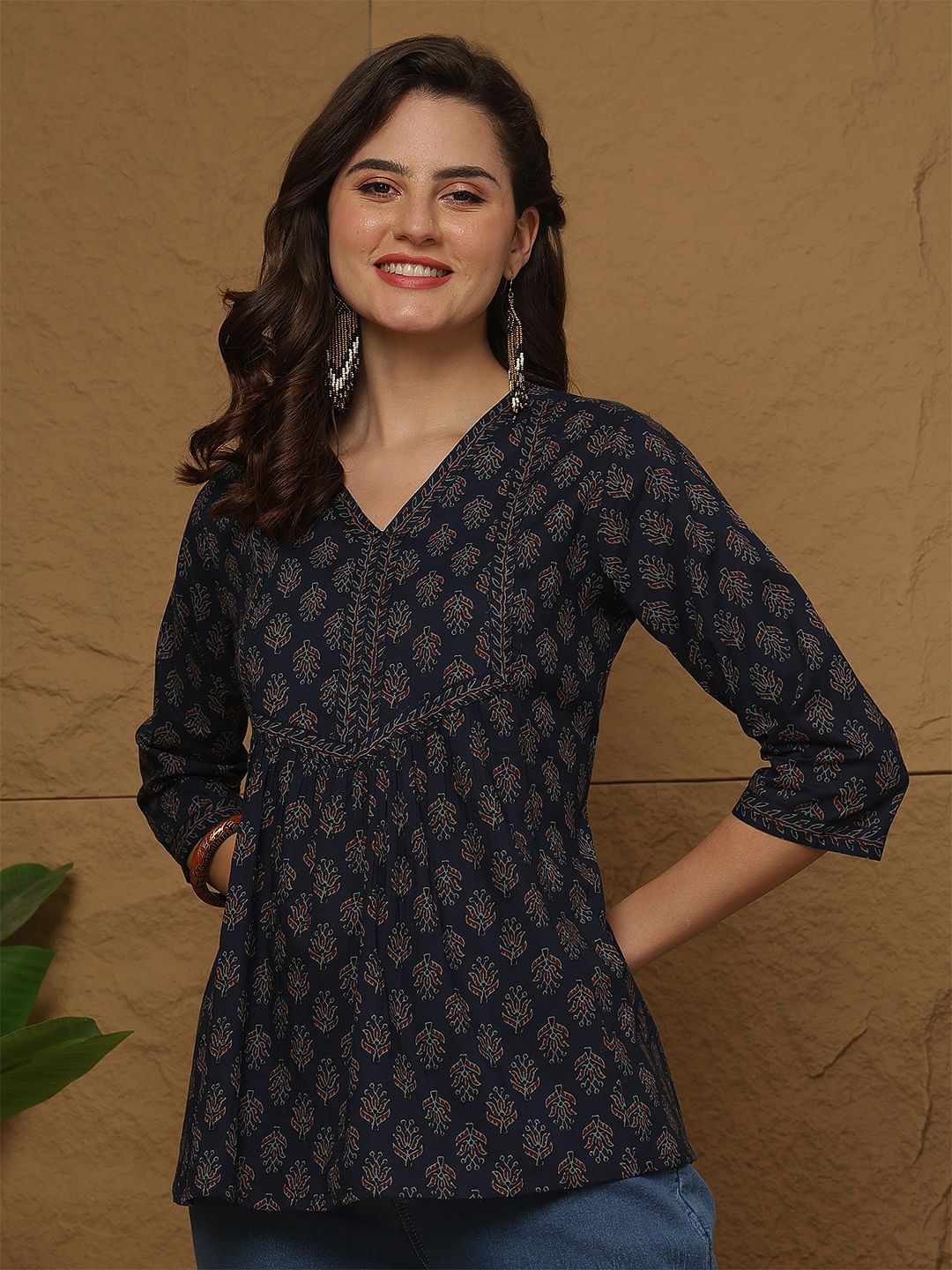 Nayo Women Floral Printed V-Neck Cotton Peplum Top-picture-30