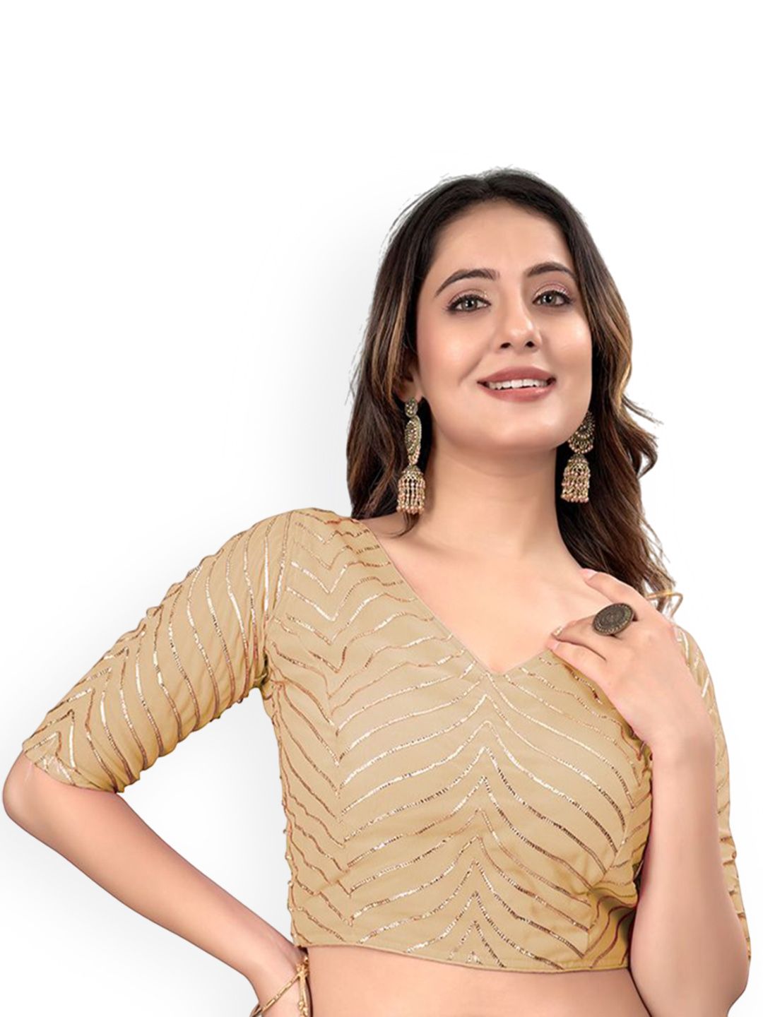 HERE&NOW Embroidered Radymade Saree Blouse-picture-27
