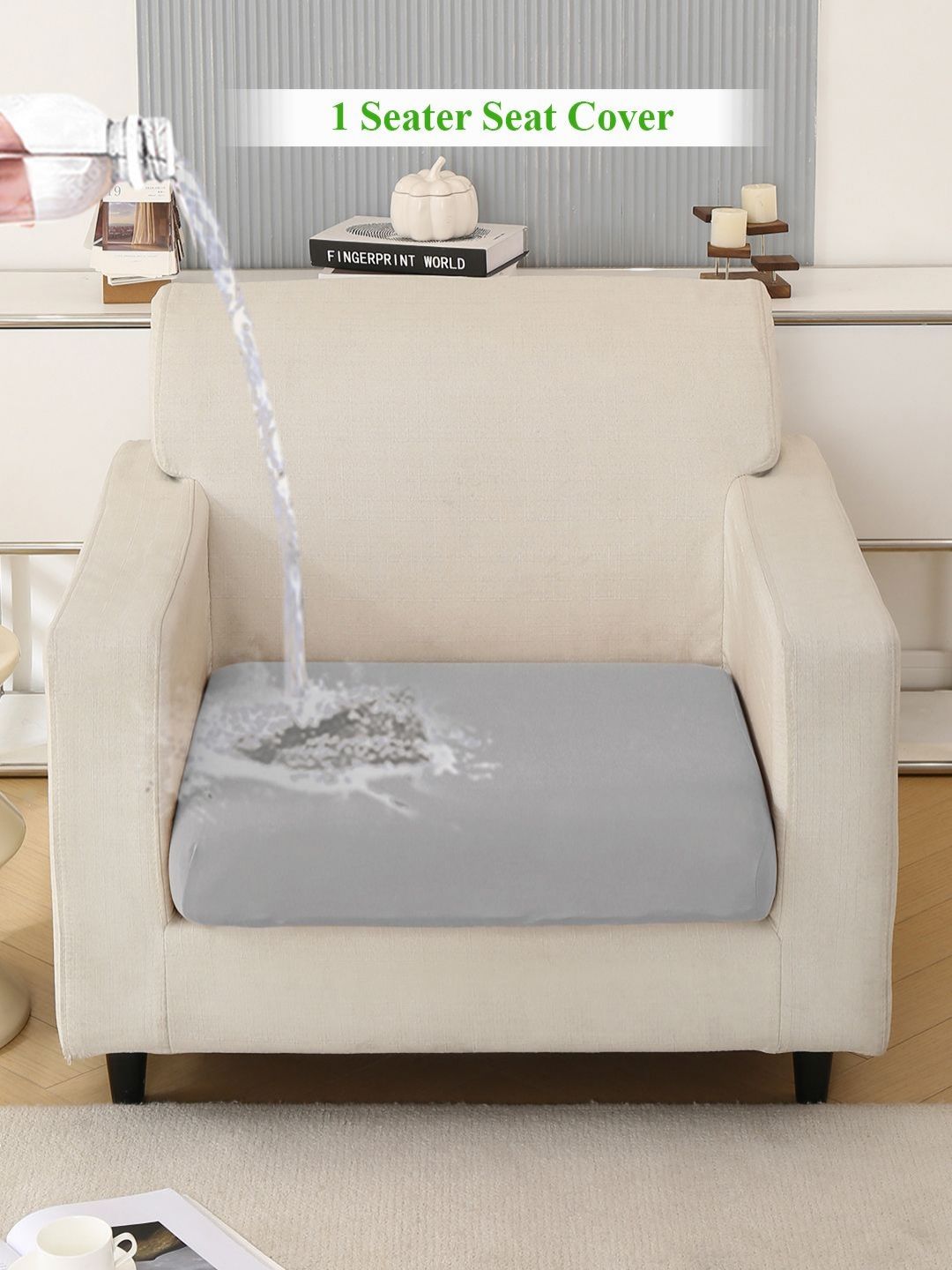 HOKIPO Grey Solid Waterproof Polyester 1 Seater Sofa Seat Cover-picture-0