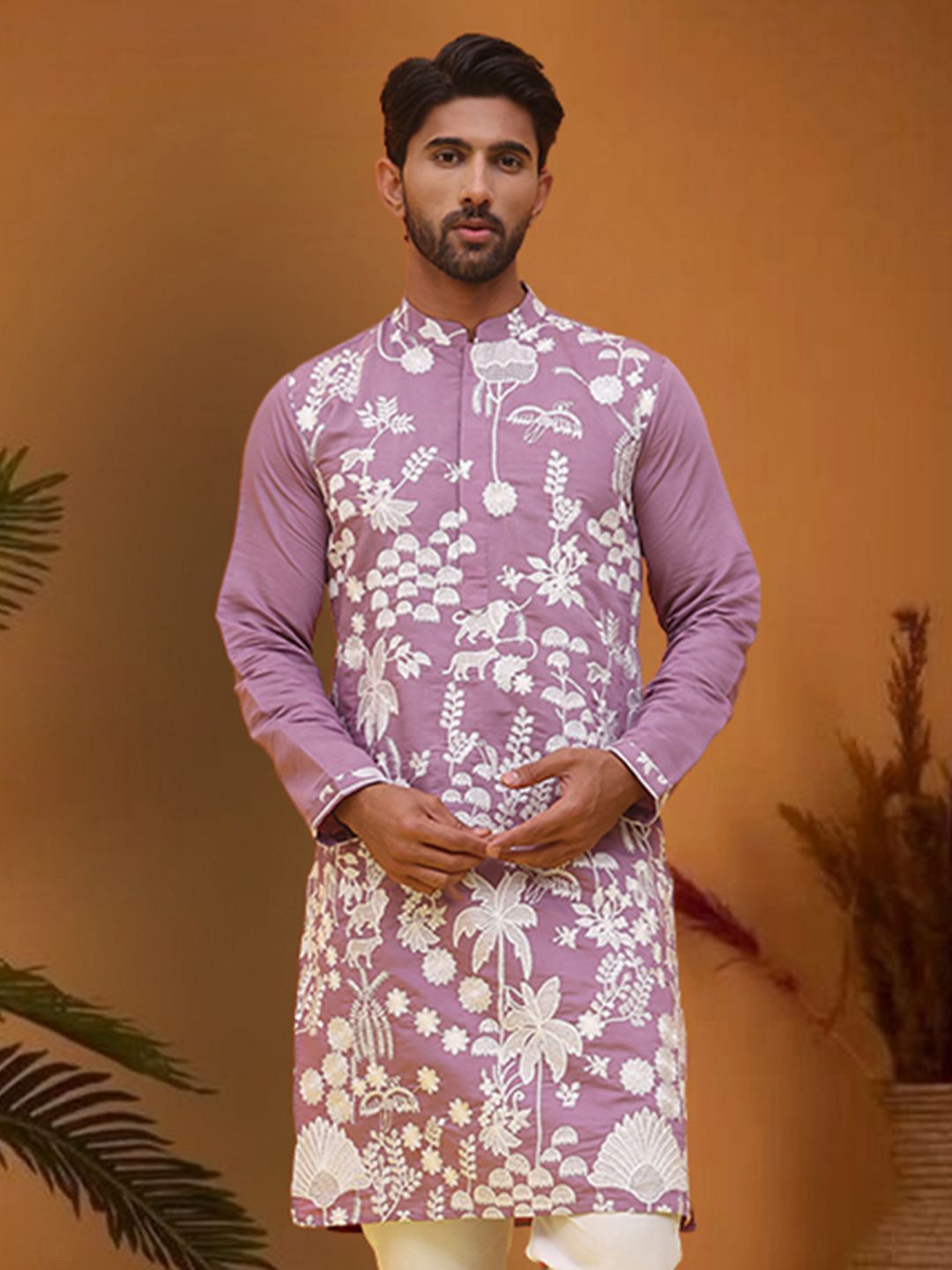 Jompers Men Floral Embroidered Chikankari Silk Kurta-picture-21