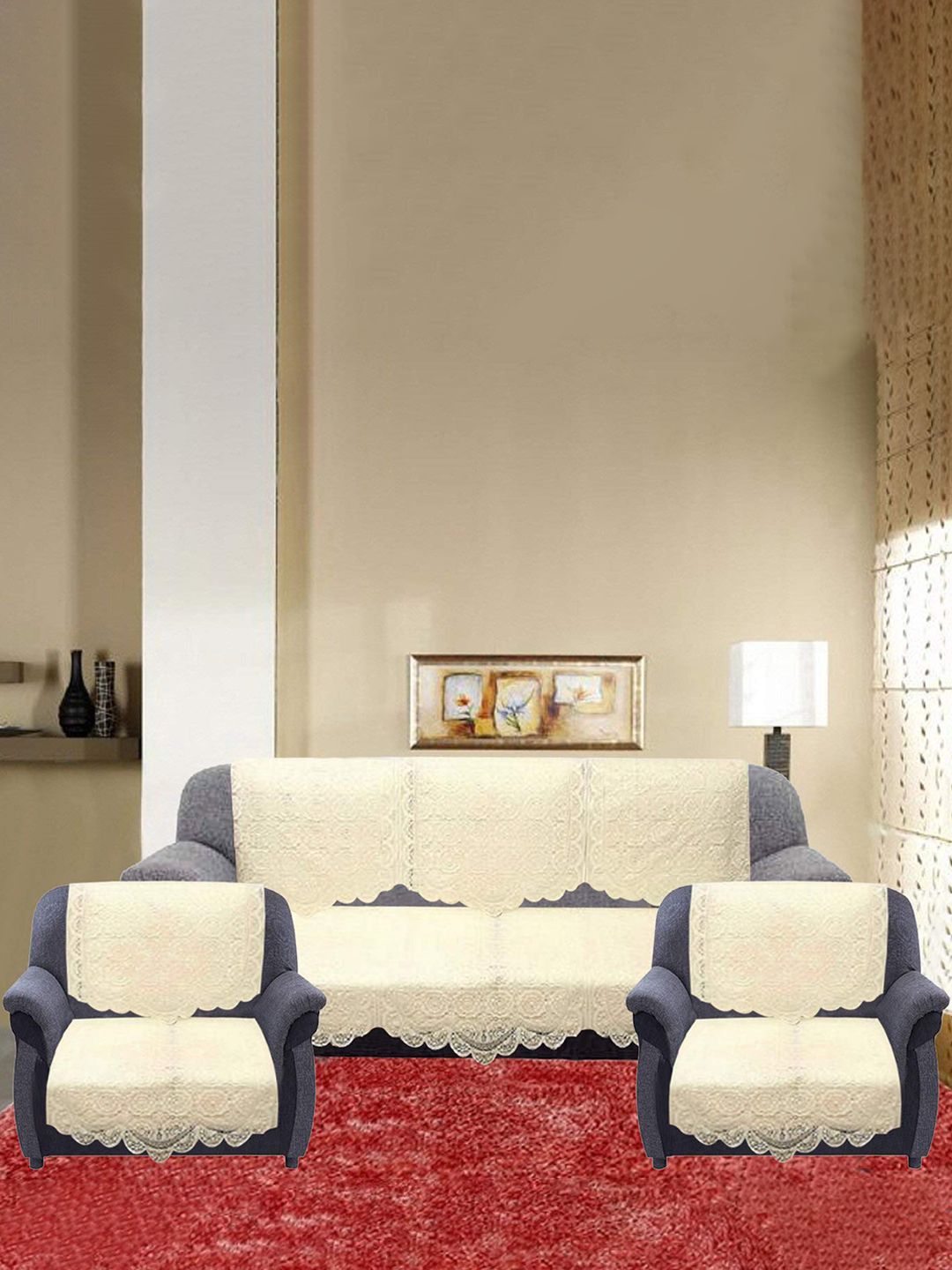 Kuber Industries Cream-Coloured Cotton Sofa Cover-image-42