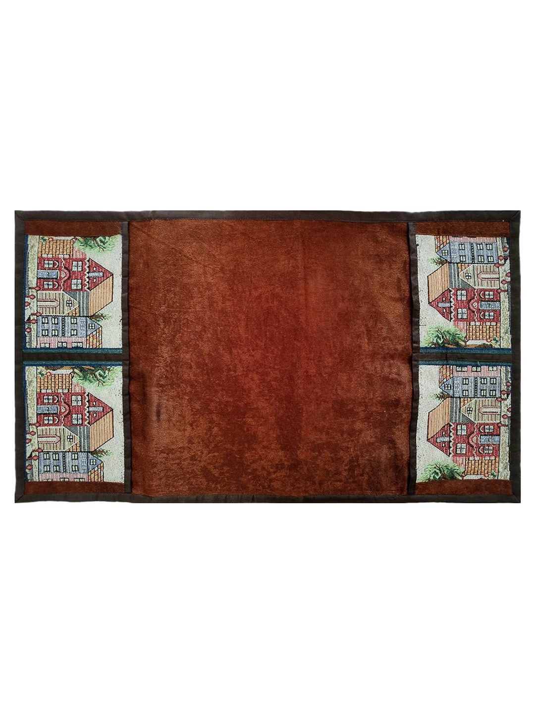 Kuber Industries Brown House Print Velvet Fridge Top Cover With 4 Utility Side Pockets-picture-40