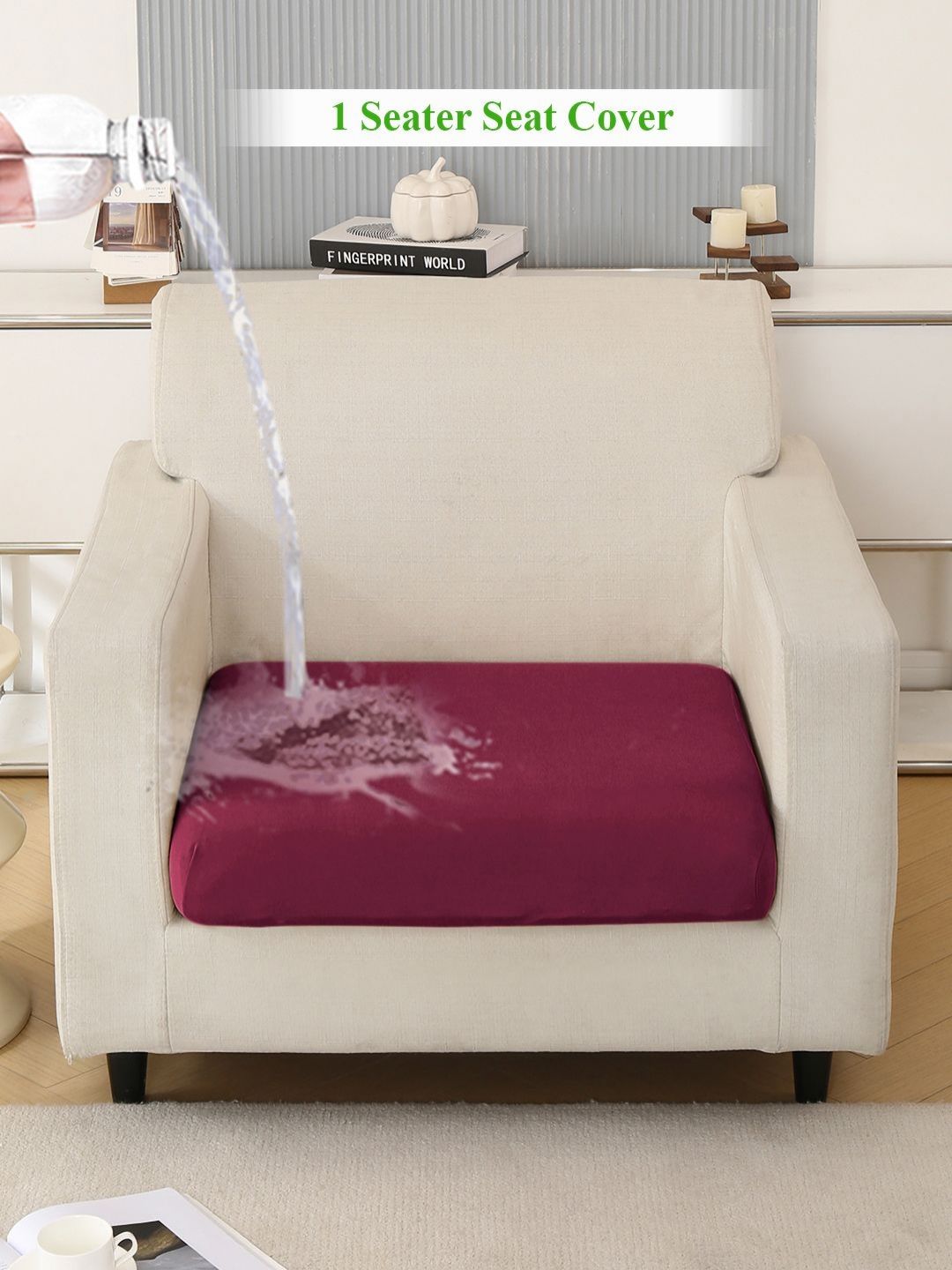 HOKIPO Maroon Solid Waterproof Polyester 1 Seater Sofa Seat Cover-picture-37