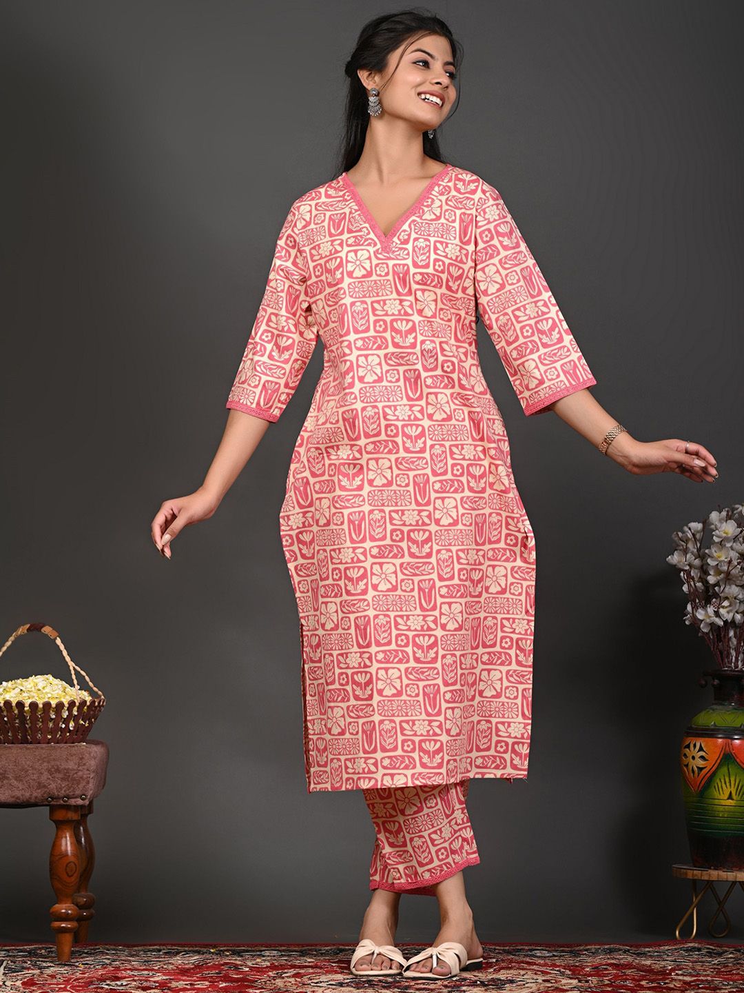 Rimeline Women Floral Printed Regular Straight Pure Cotton Kurta Sets-picture-33