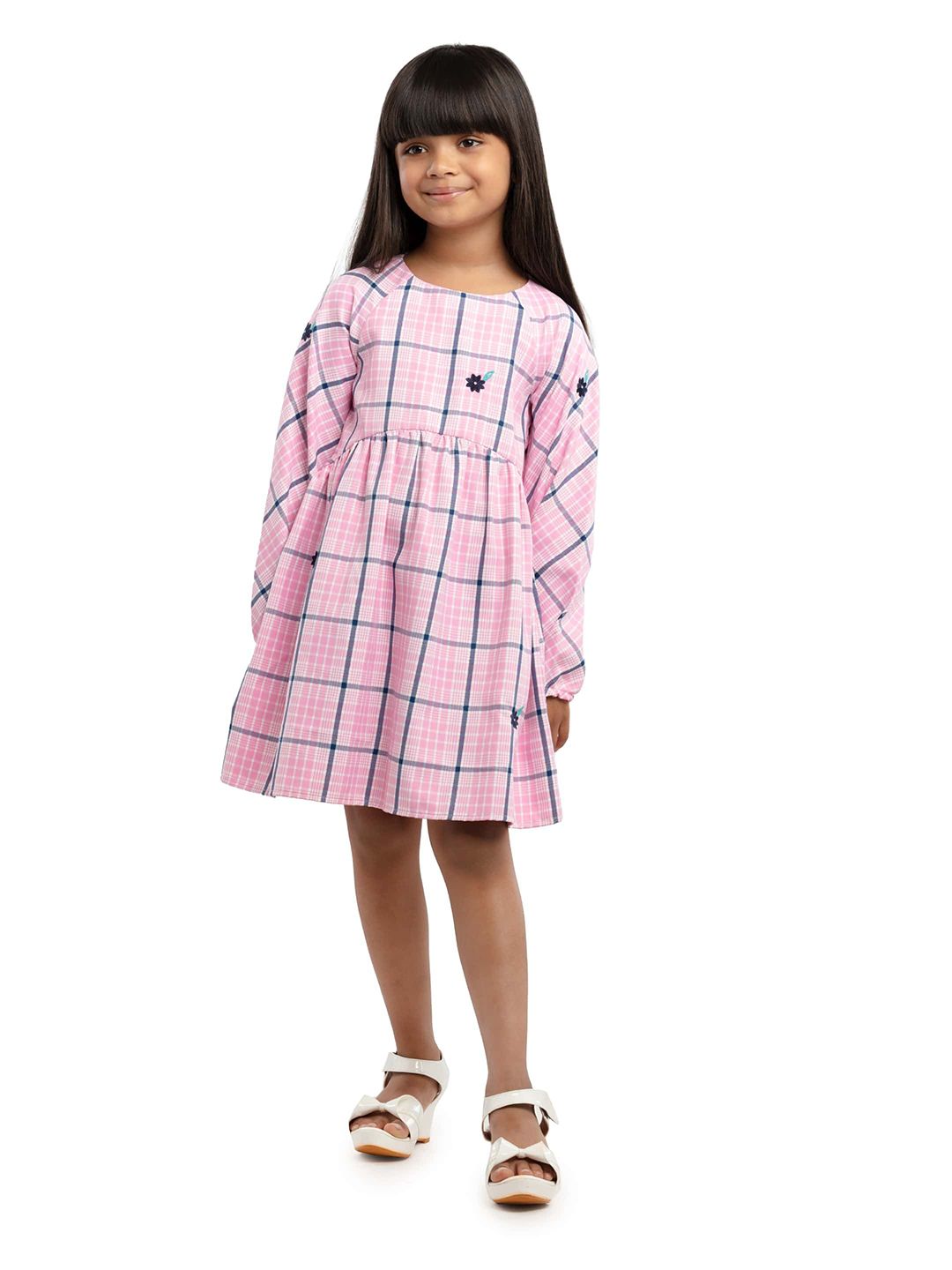 UNDER FOURTEEN ONLY Kids-Girls Checked Fit & Flare Dress-picture-40