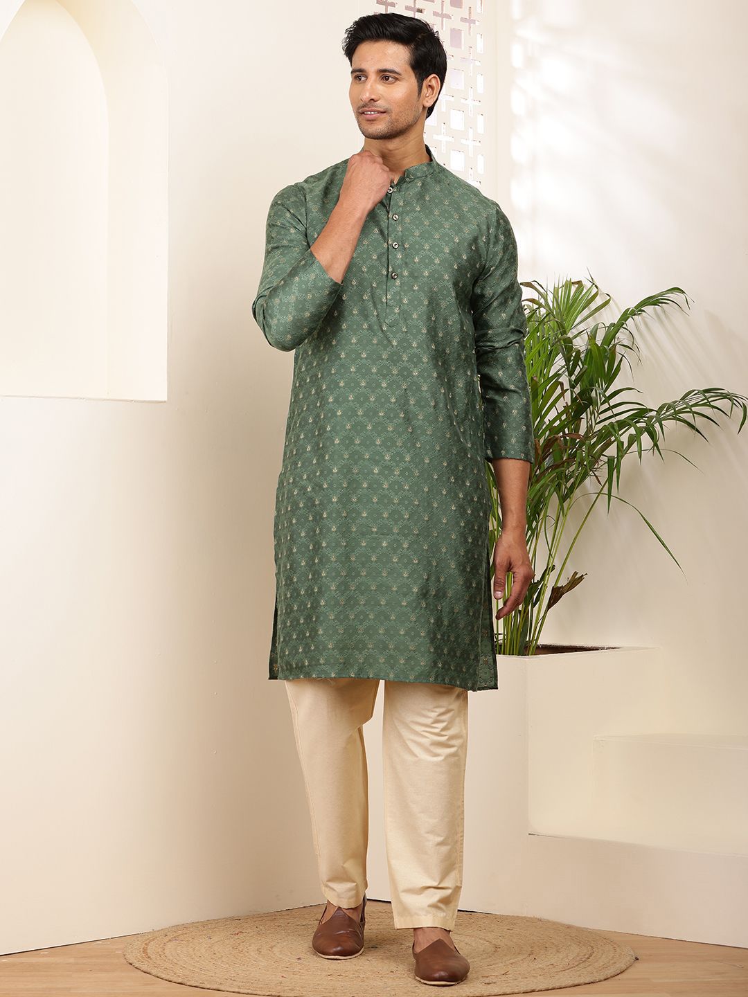 MULTI SHADES Men Ethnic Motifs Embroidered Thread Work Straight Kurta-picture-34
