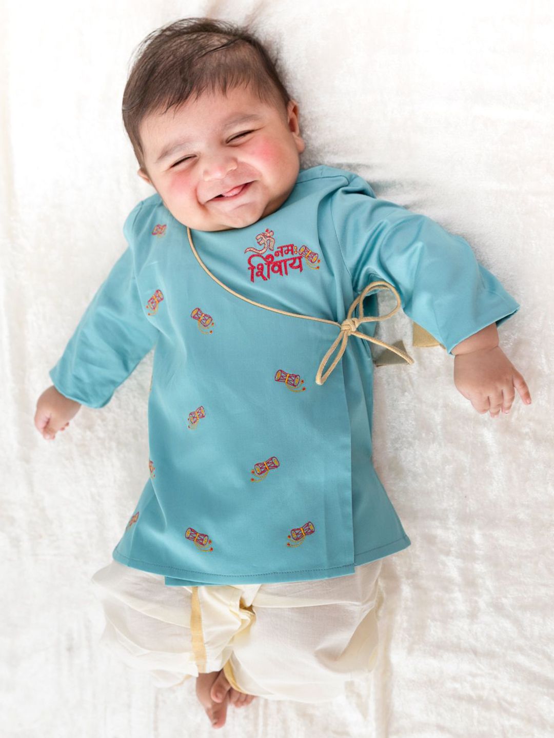 Tiber Taber Baby Boy Blue Shiv Damru Dhoti Kurta Set-picture-14