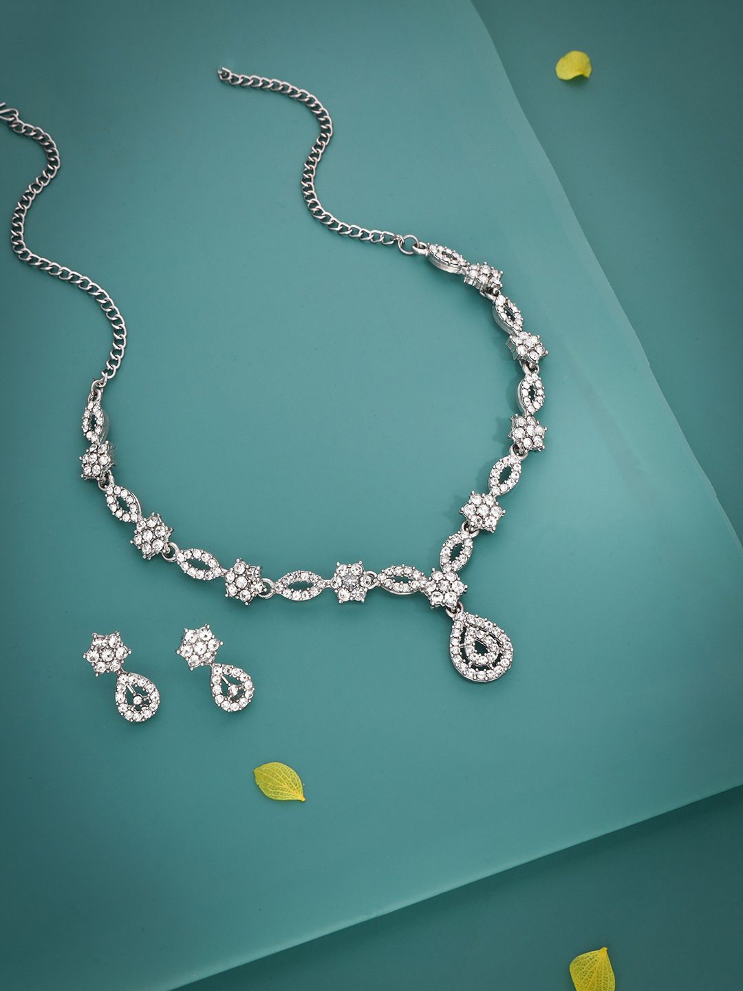 Anouk Silver Studded Choker Necklace Set with Drop Earrings Jewellery Set-image-22