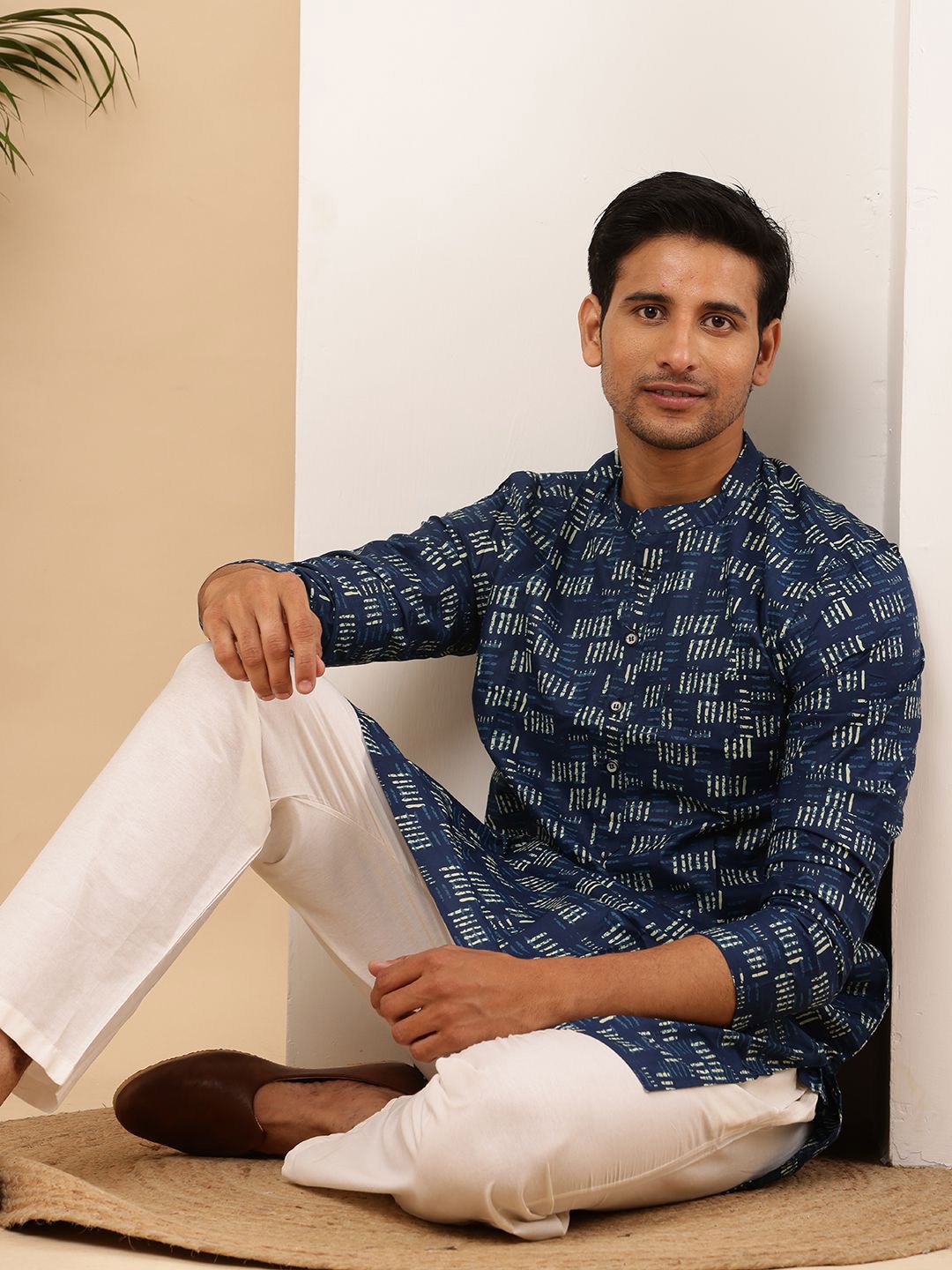 MULTI SHADES Men Checked Printed Thread Work Pastels Kurta-picture-42