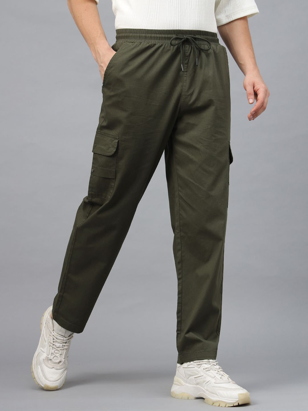 VEIRDO Men Cotton Relaxed Straight Leg Straight Fit Cargos Trousers-picture-19