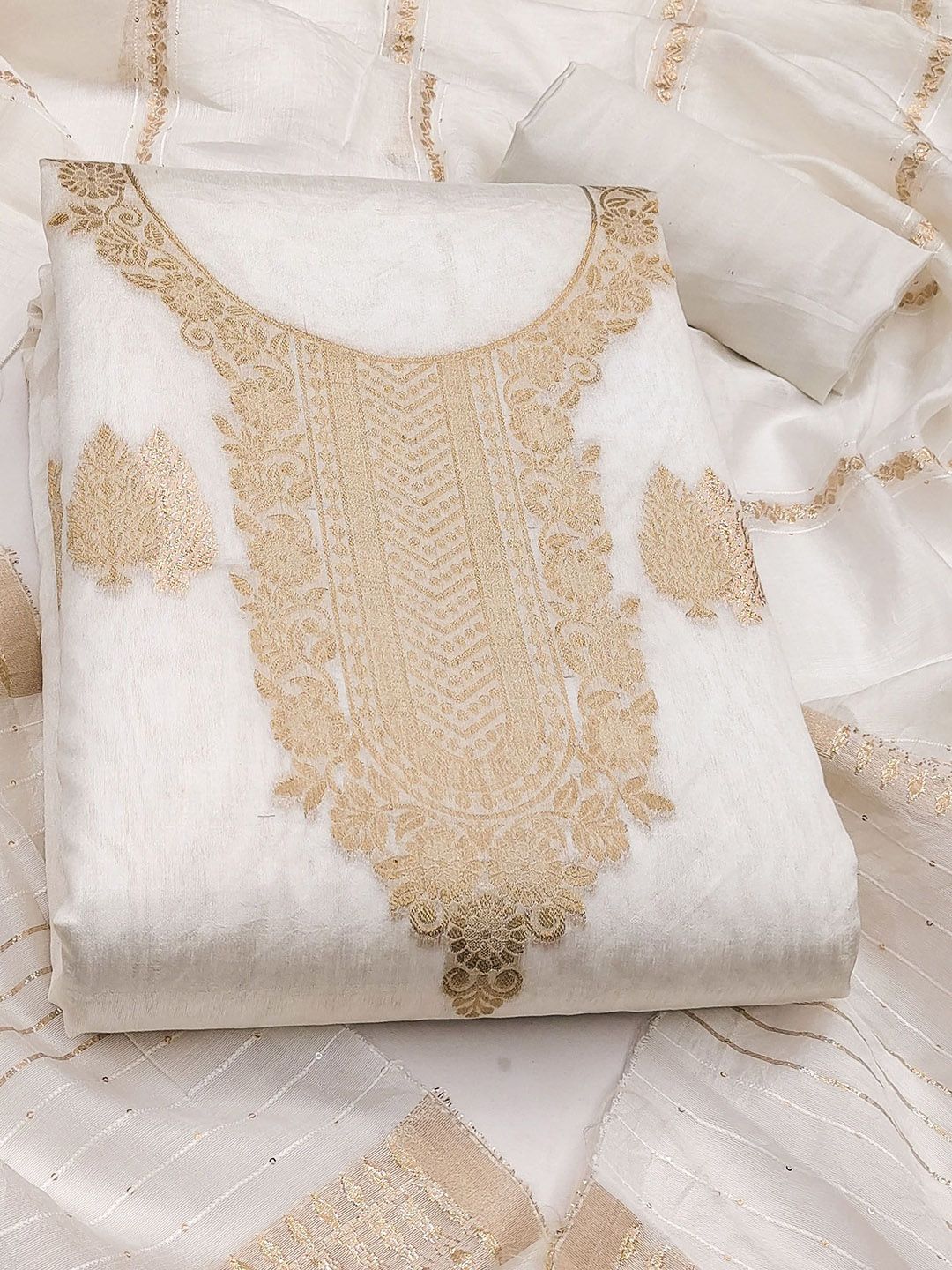 KALINI Floral Woven Design Zari Banarasi Jacquard Unstitched Dress Material-picture-24