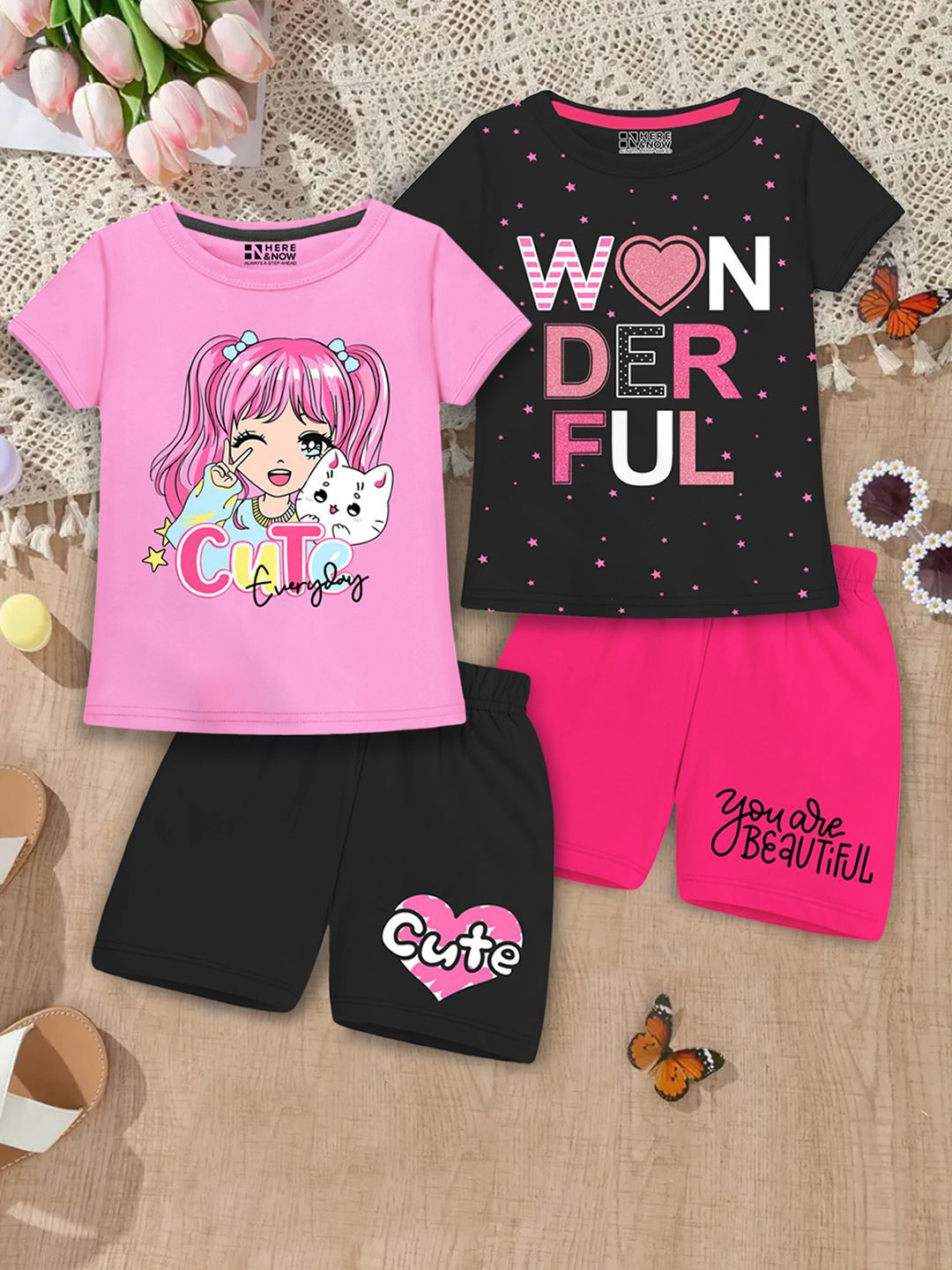 HERE&NOW Girls Printed T-shirt with Shorts-picture-26