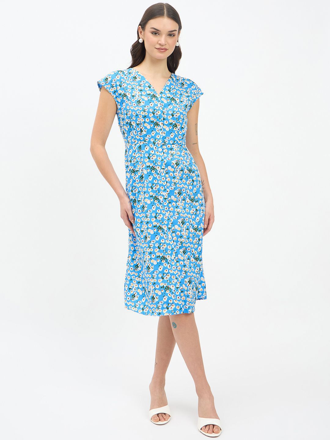 Imfashini Women Floral Printed V-Neck A-Line Dress-picture-13