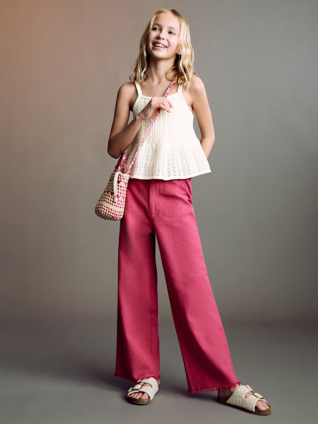 Mango Kids Girls Frayed Hem Trousers