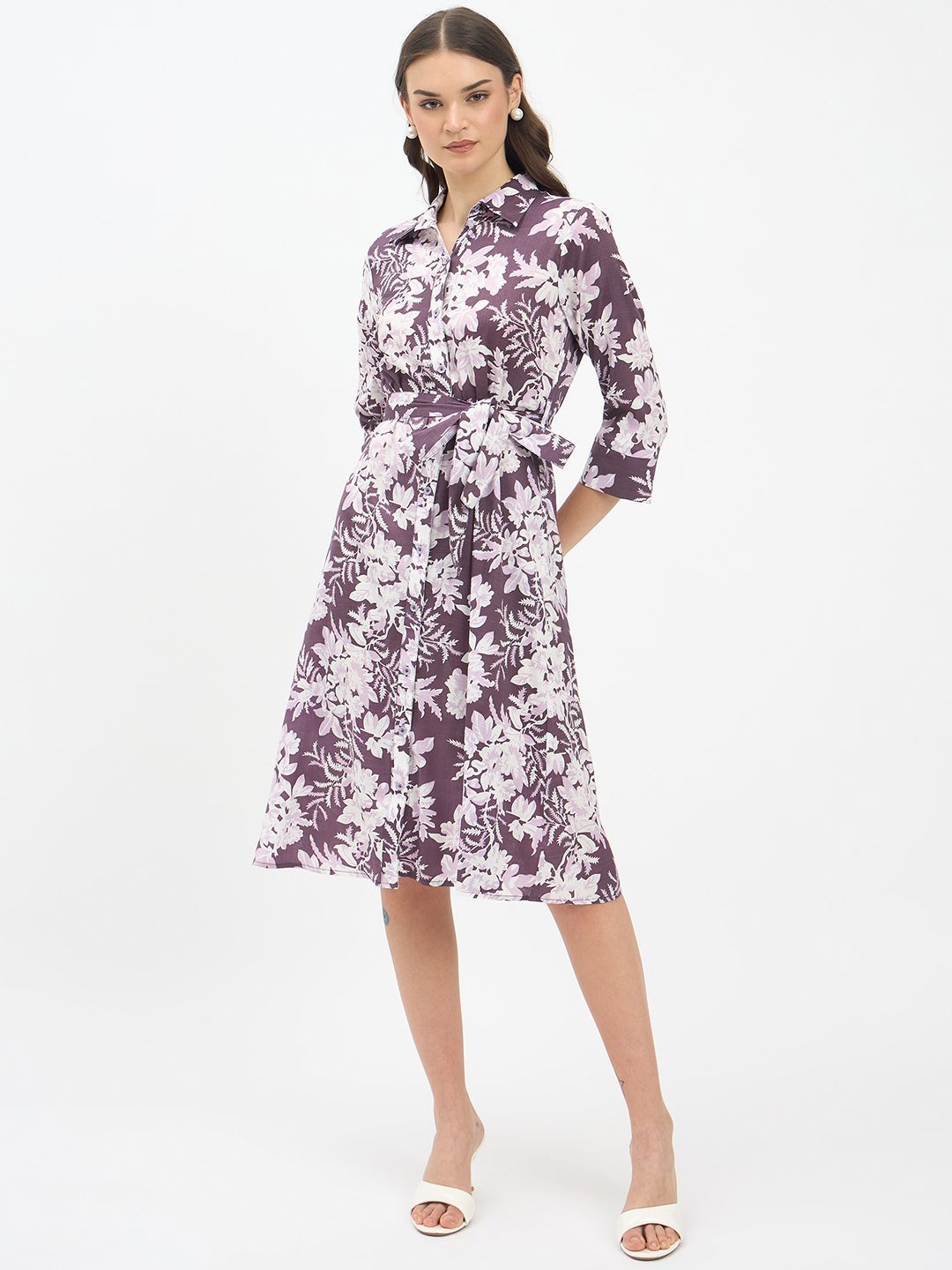 Imfashini Women Floral Print Shirt Midi Dress-picture-22