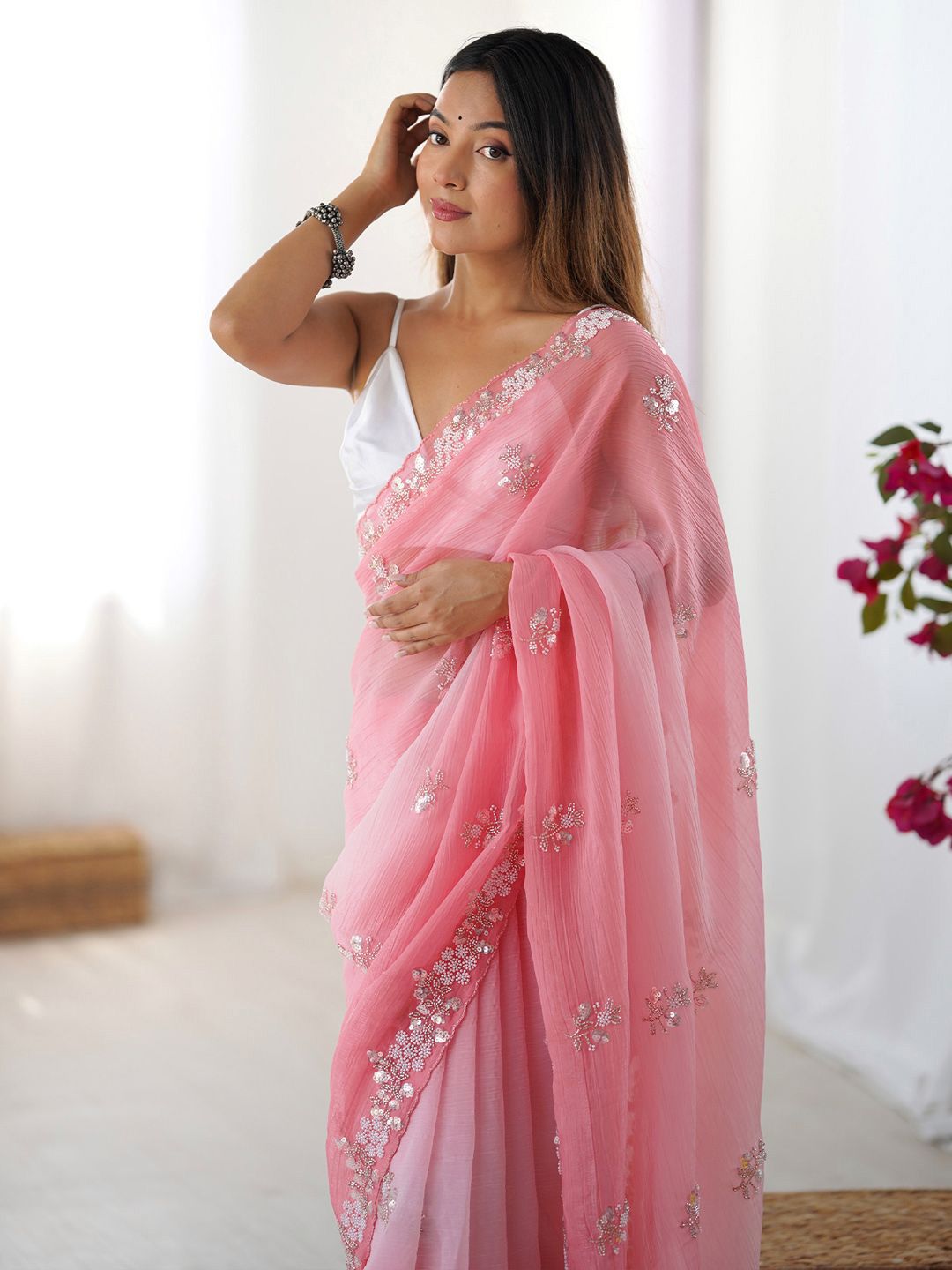 Anouk Embellished Beads and Stones Pure Chiffon Saree-picture-20