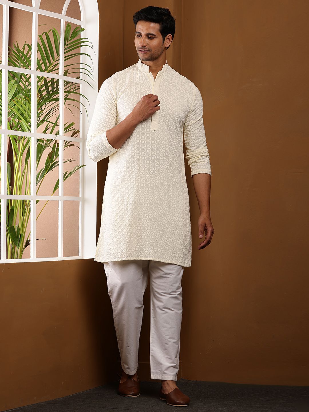 MULTI SHADES Men Ethnic Motifs Embroidered Thread Work Kurta-picture-35