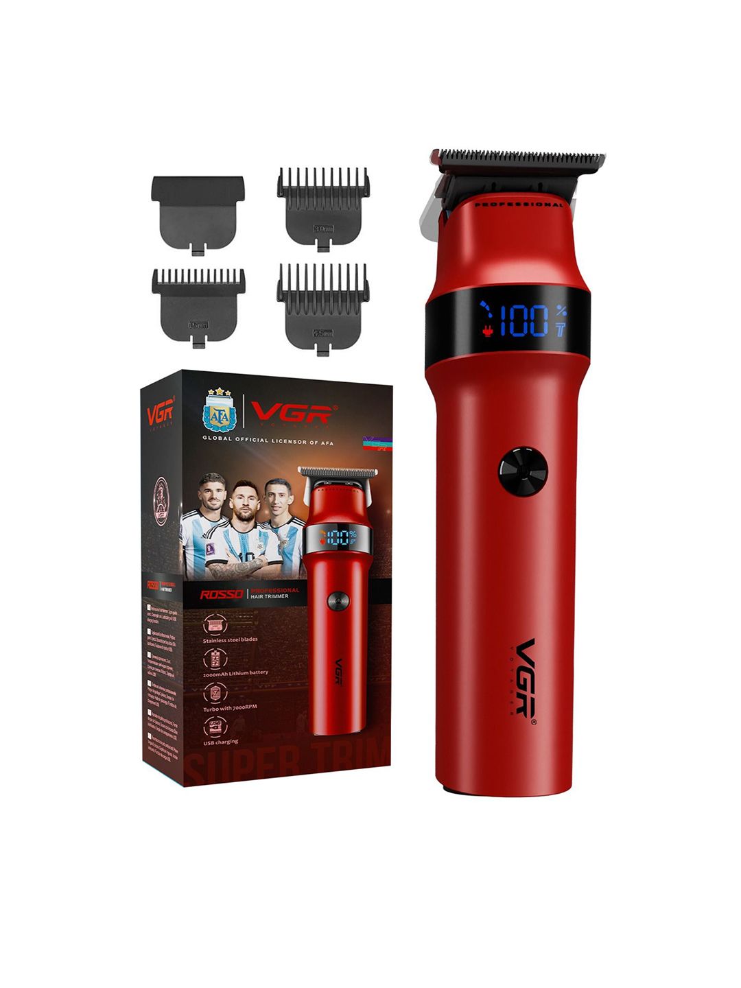 VGR Rosso Professional Men's Beard & Moustache Hair Trimmer