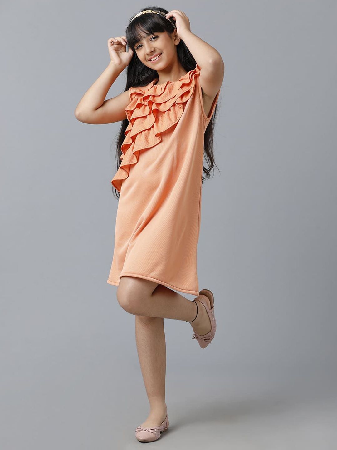 UNDER FOURTEEN ONLY Kids-Girls Ruffles Knee Length A-Line Dress-picture-41