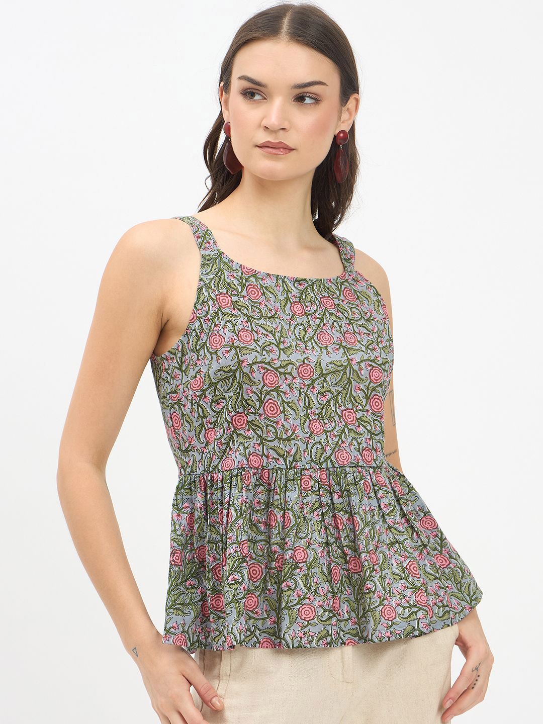 Imfashini Women Floral Printed Cotton Peplum Top-picture-12