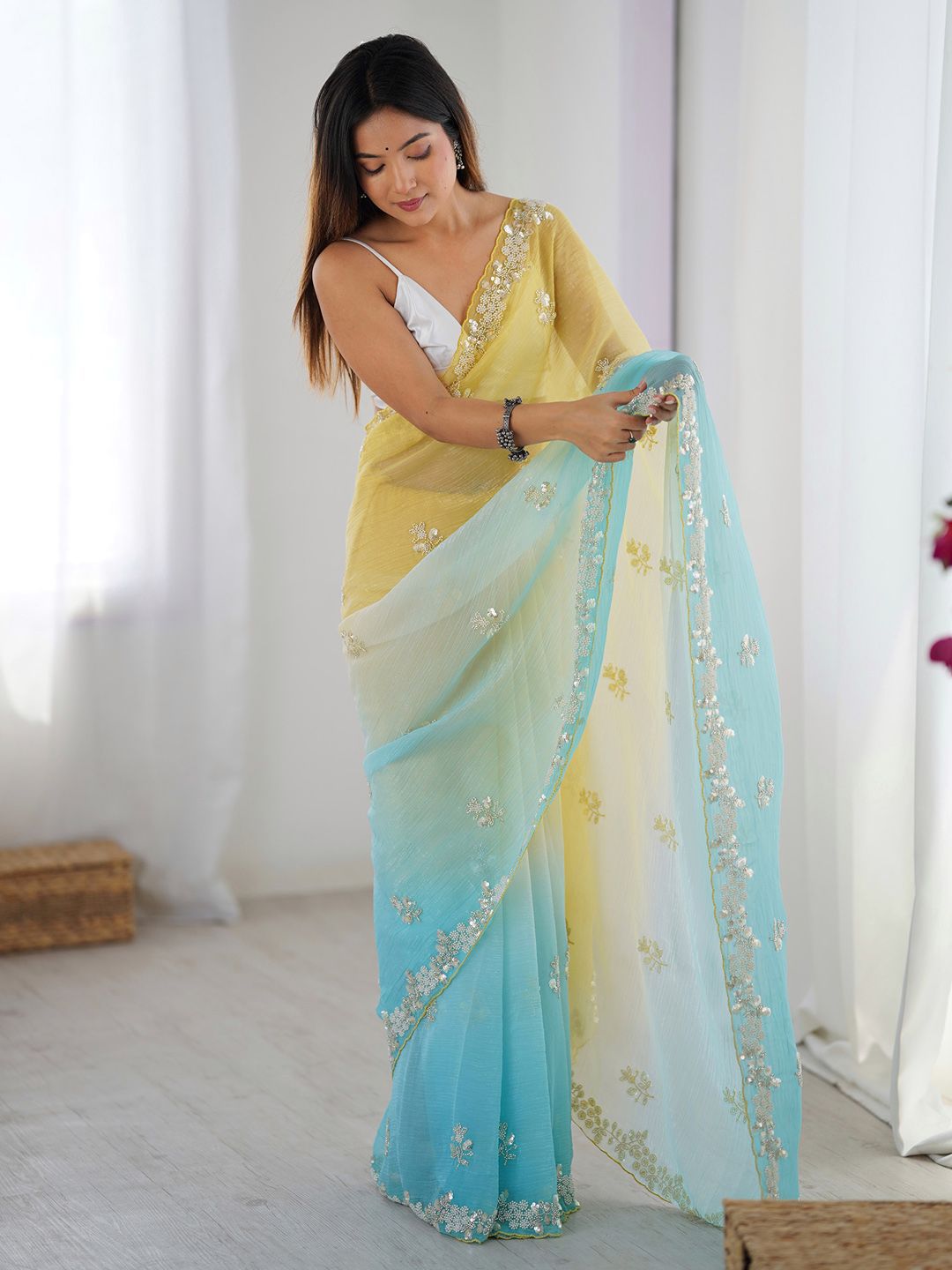 Anouk Embellished Beads and Stones Pure Chiffon Designer Saree