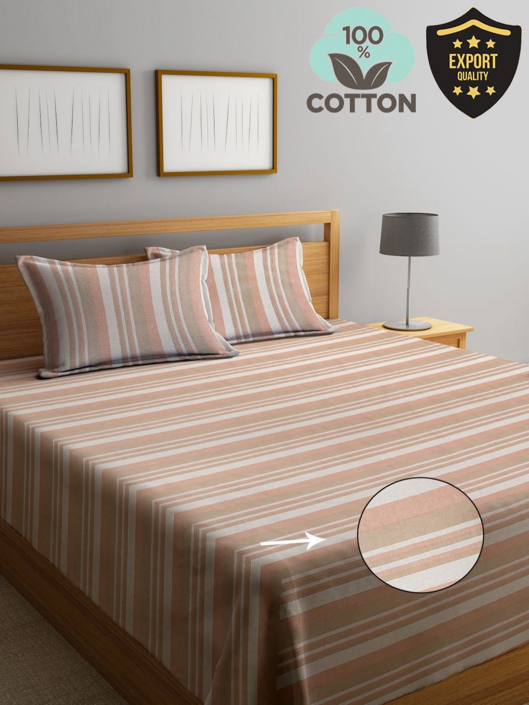 Myntra Elegant Homes Pink & White Striped Cotton Double King Bed Cover-picture-26