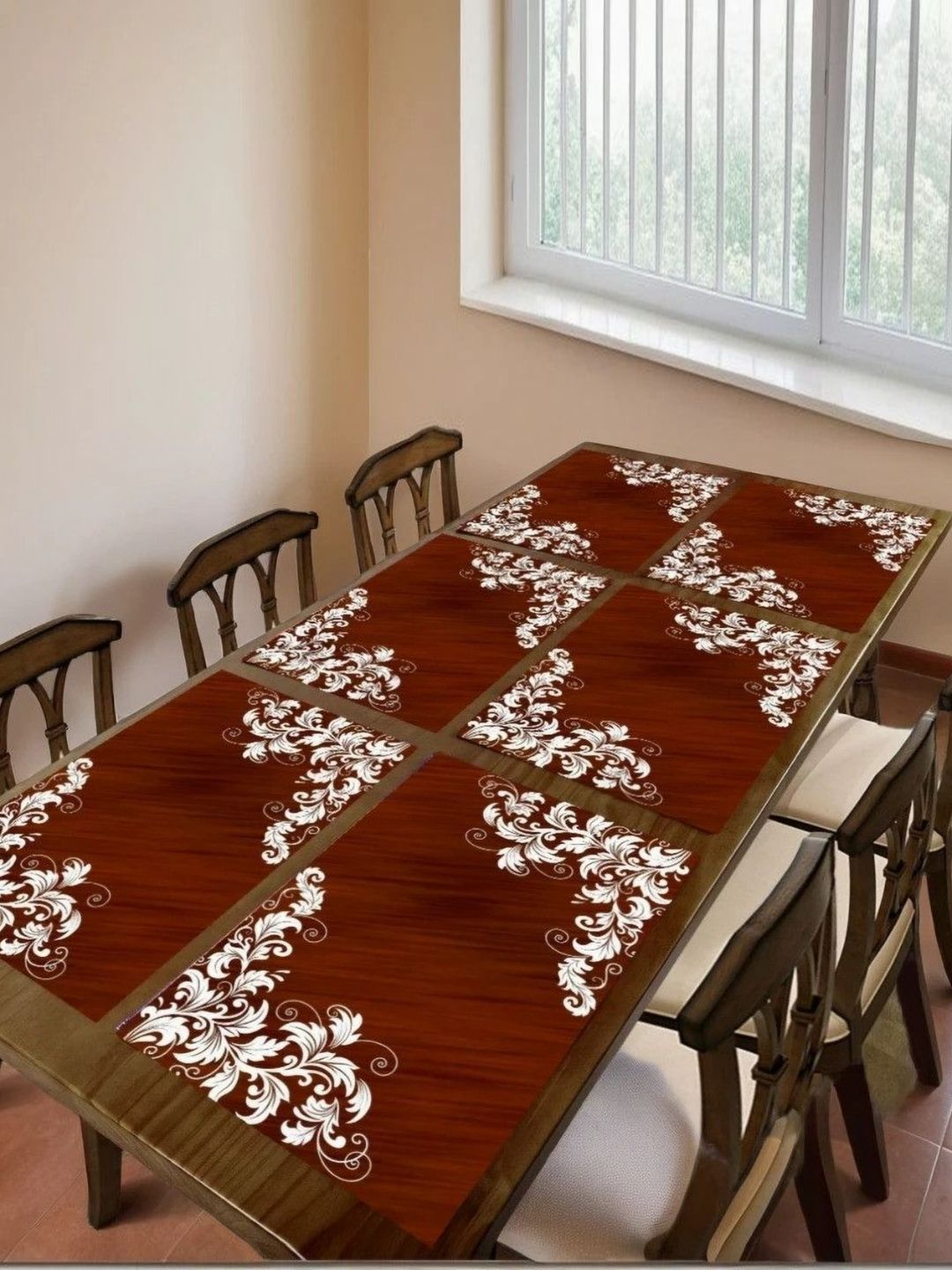 aura 6pcs brown & white printed table placemats