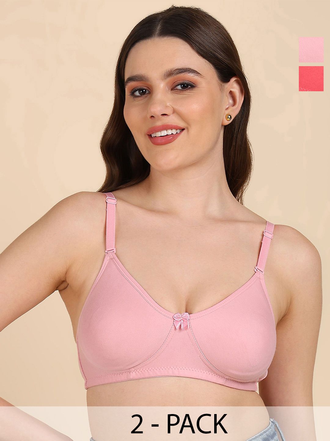 DressBerry Pack of 2 Cotton Full Coverage Non-wired T-shirt Bra with Side-Panel & Concealer