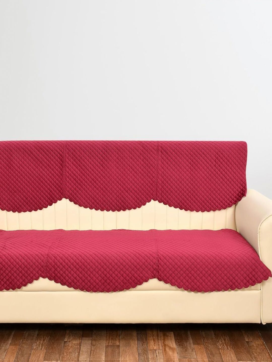 Aura Red 2 Pieces 3 Seater Velvet Sofa Covers-picture-12