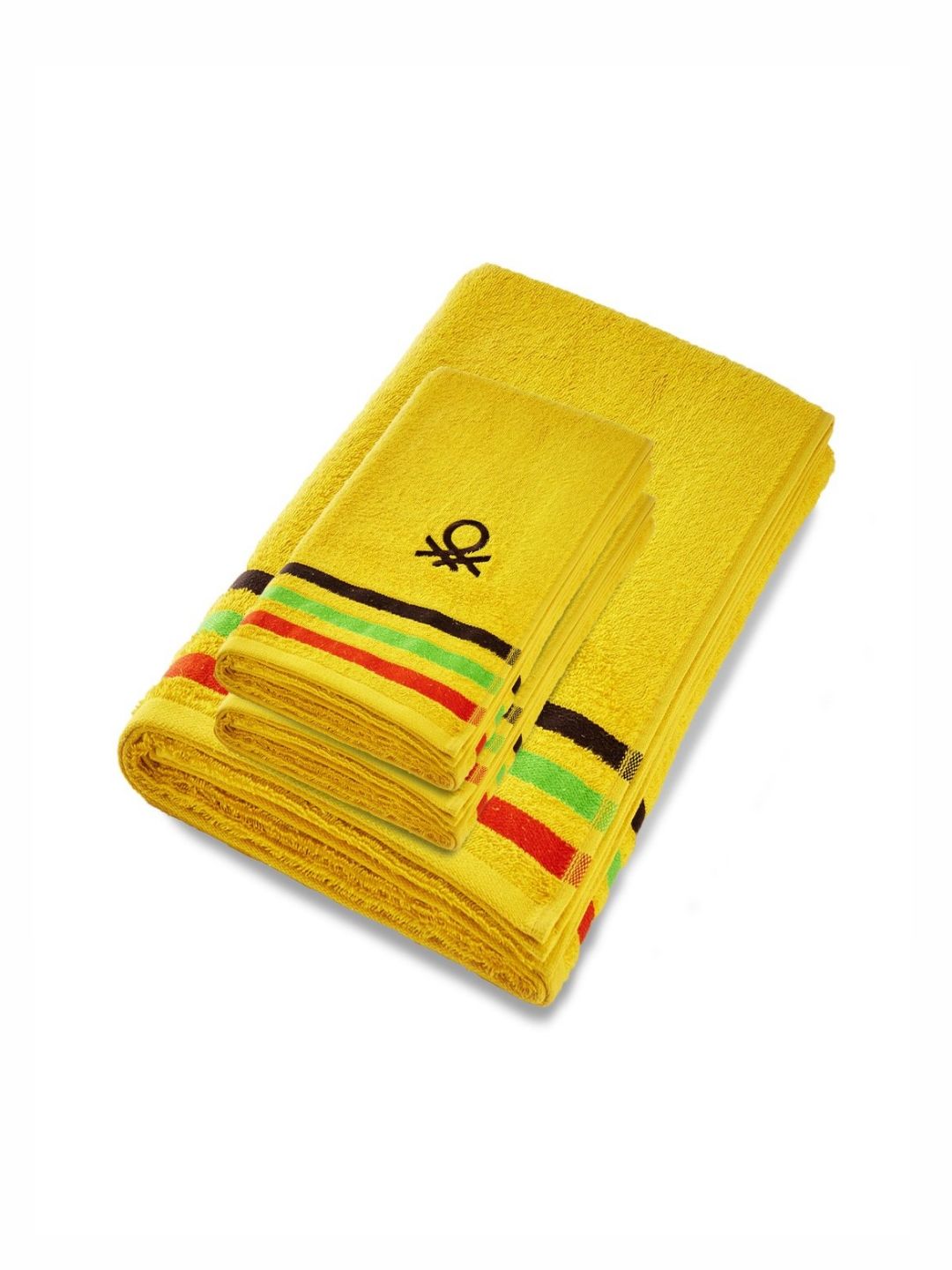 United Colors of Benetton Yellow & Green 3 Piece Striped Cotton 450 GSM Towel Set