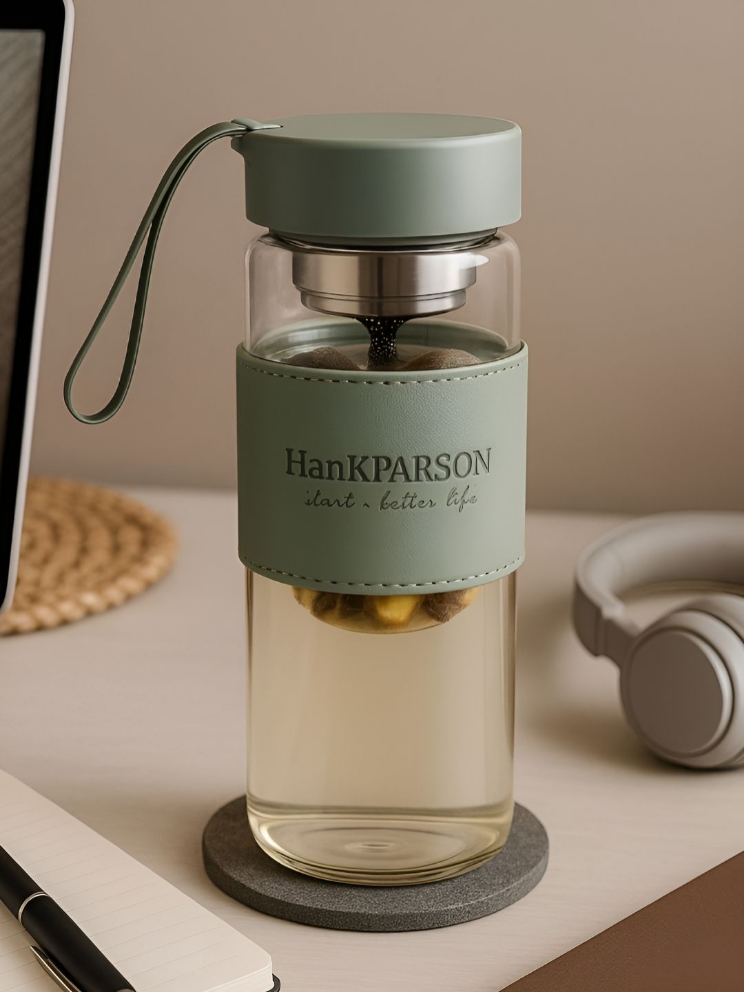 Myntra Elegant Homes Green & Transparent Single Glass Solid Double Wall Vacuum Water Bottle-picture-10