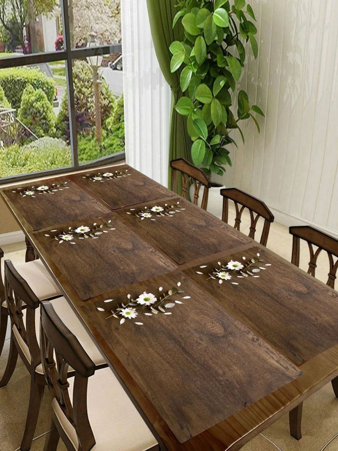 aura 6pcs brown & white printed table placemats