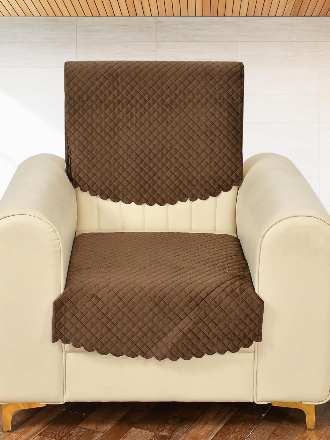 Aura Brown 2 Pieces 1 Seater Velvet Sofa Covers-picture-19