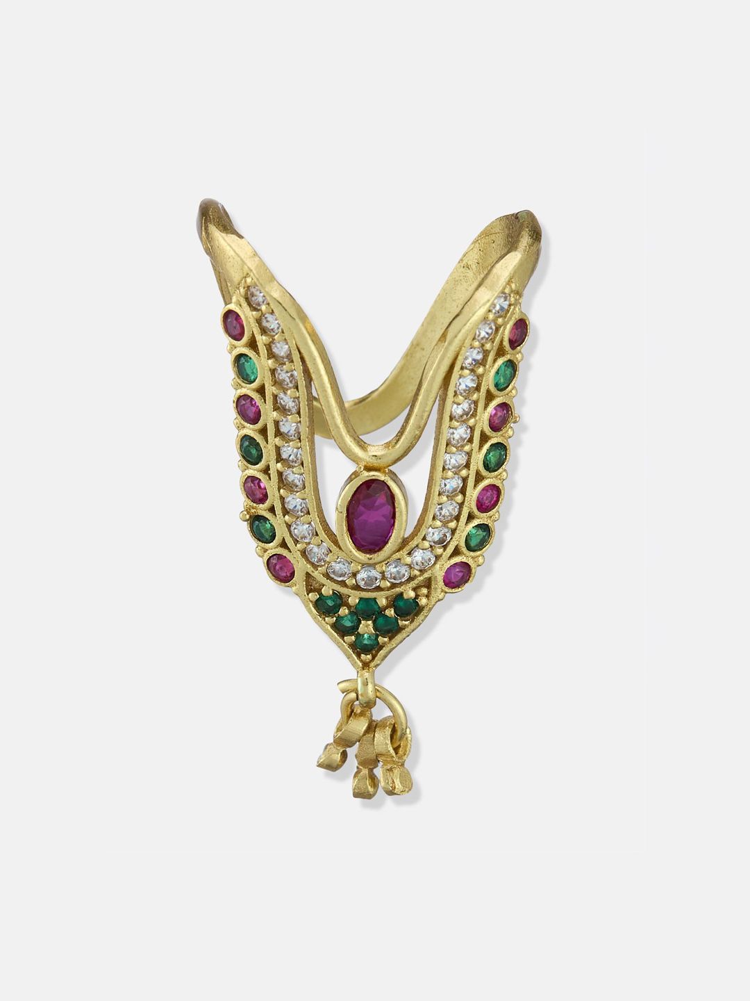 ATIBELLE Set Of 2 Gold Plated Cubic Zirconia studded Vanki- Shaped Beaded Finger Rings