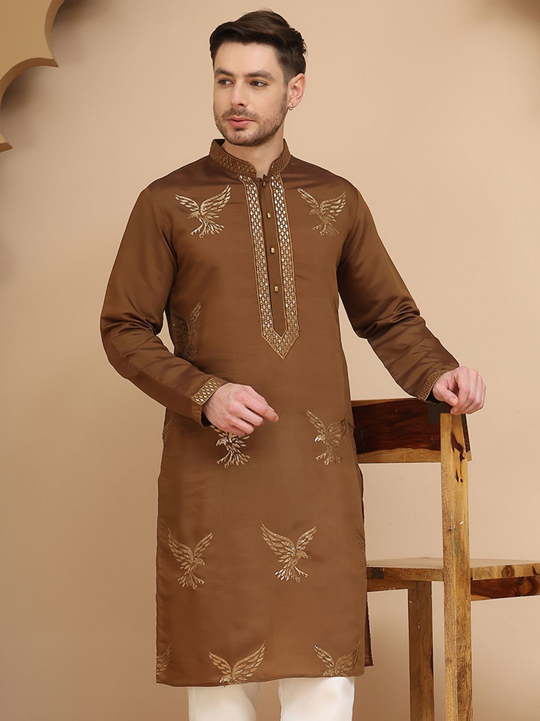 Jompers Quirky Embroidered Mandarin Collar Sequinned Straight Kurta-picture-50