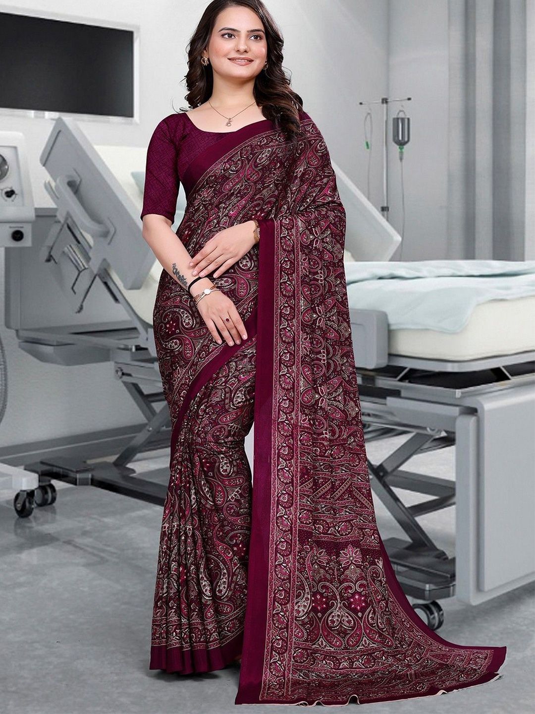 K 5 Fashion Ethnic Motifs Pure Crepe Saree-picture-14
