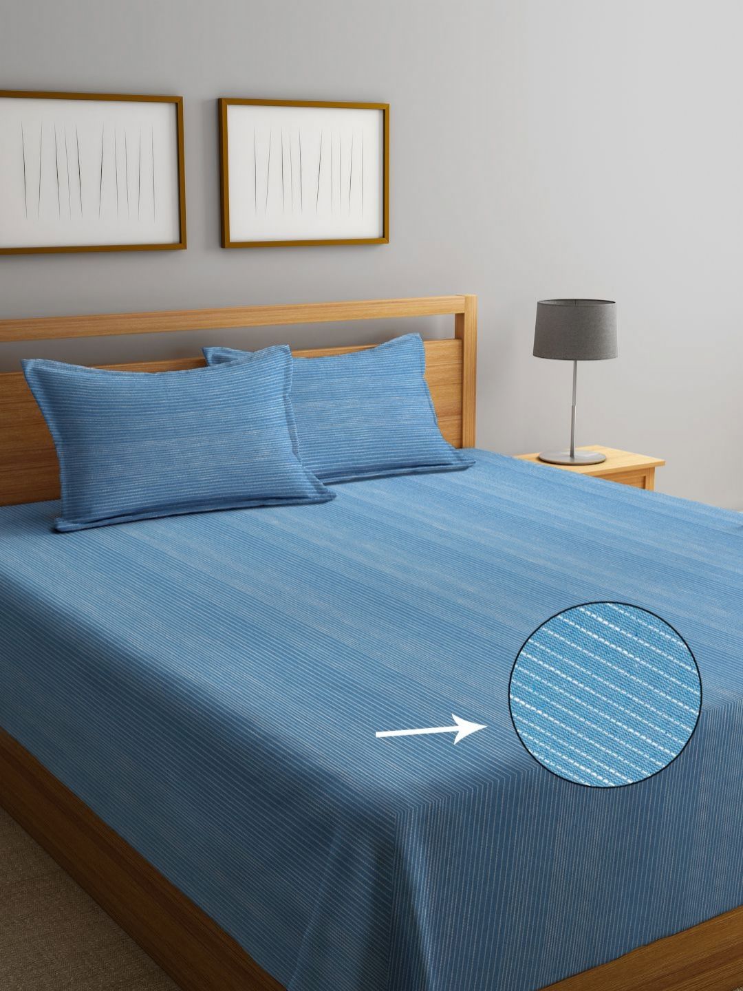 Myntra Elegant Homes Blue & White Striped Cotton Double King Bed Cover