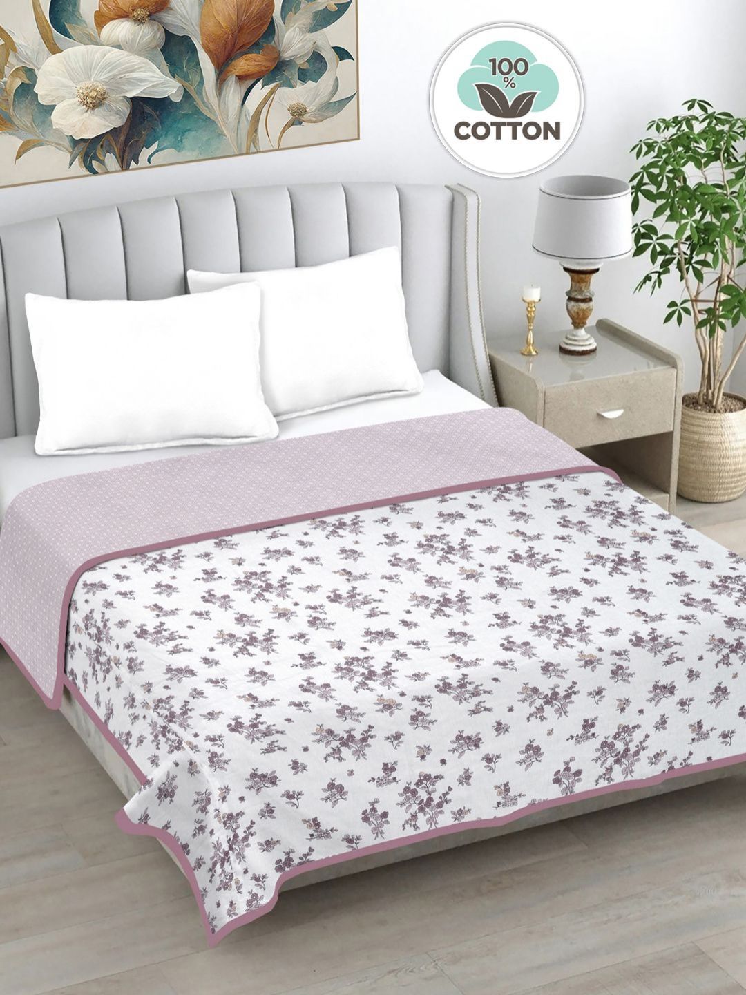 FABINALIV Coffee Brown & White Floral Printed AC Room 233 GSM Pure Cotton Double Bed Dohar-image-43