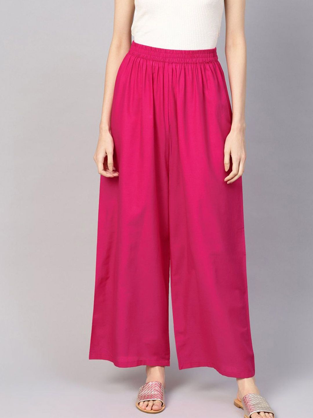 GO GAZAB Women Solid Wide Leg Regular Palazzos-image-35