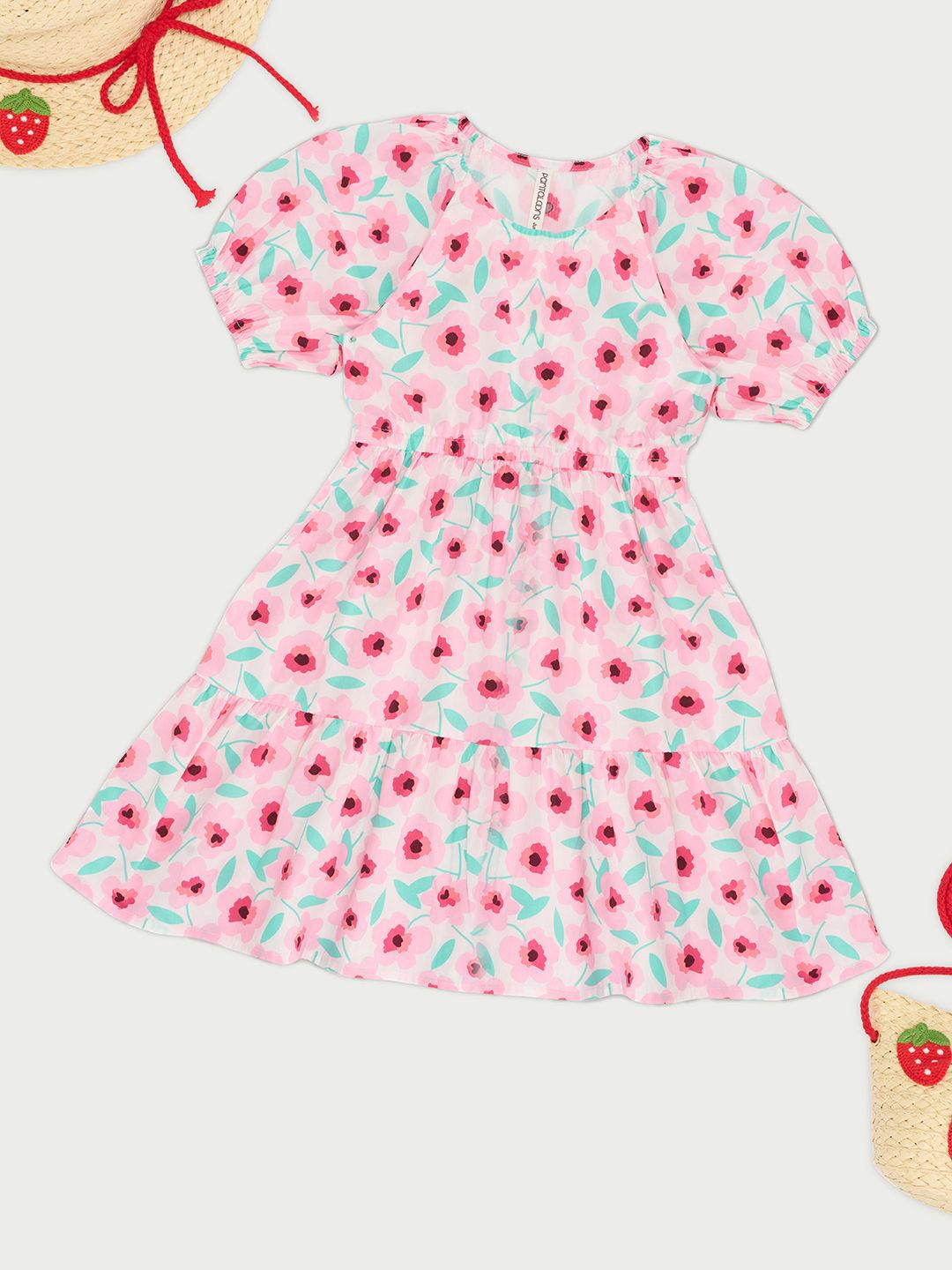 Pantaloons Junior Kids-Girls Polka Dot Print Puff Sleeve Fit & Flare Dress-picture-24