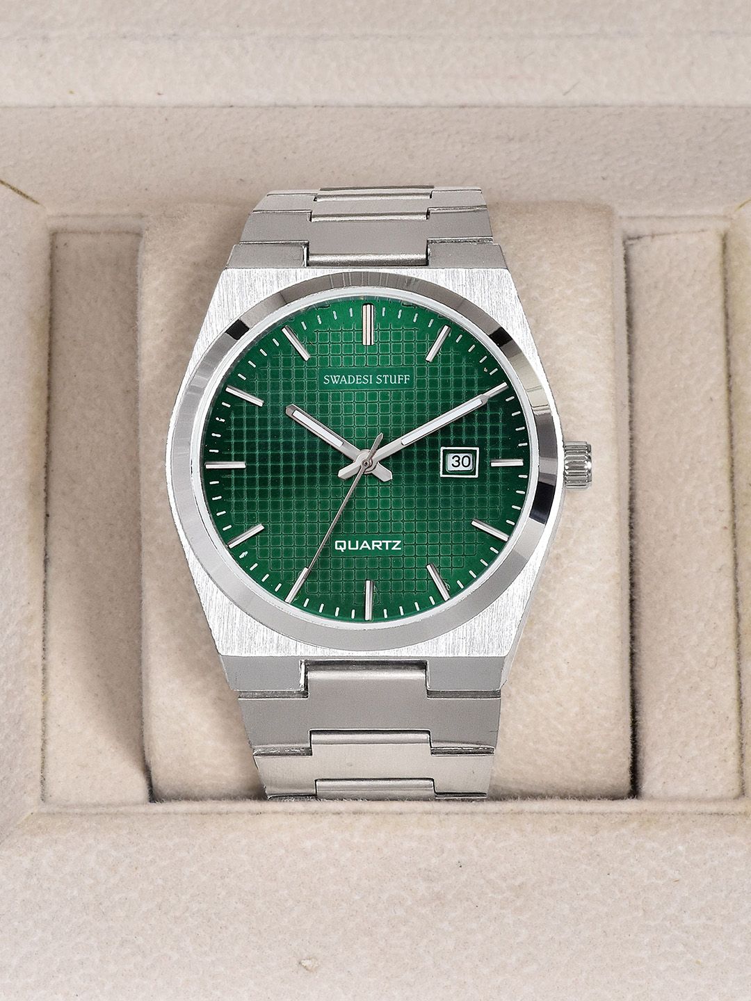 SWADESI STUFF Men Textured Dial & Stainless Steel Straps Analogue Watch SDS 151 GREEN 9907-picture-1